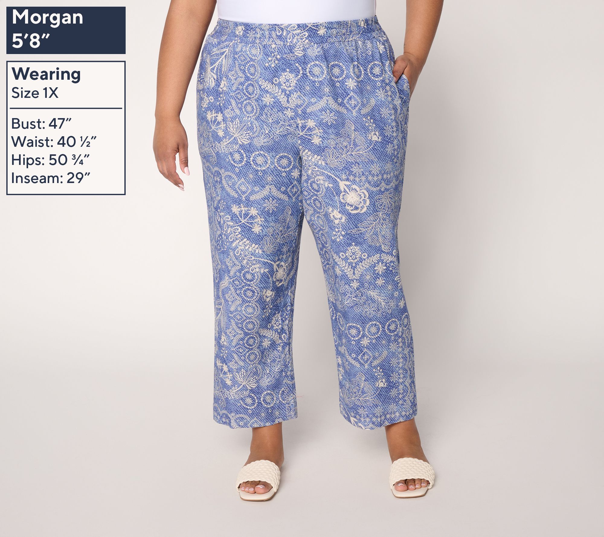 Susan Graver Weekend Regular Printed Linen Blend Wide Leg Crop