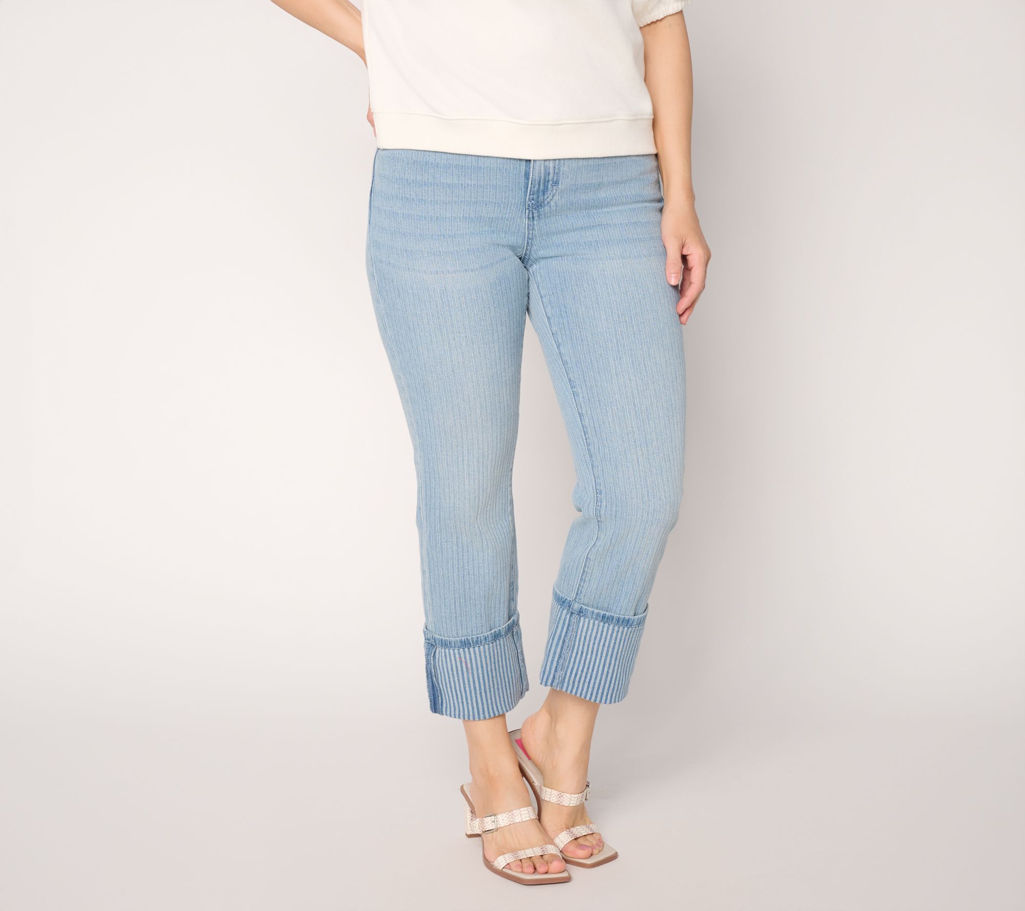 RM Studio x Rebecca Minkoff Regular Cropped Jacquard Stripe Tall Cuff Jeans