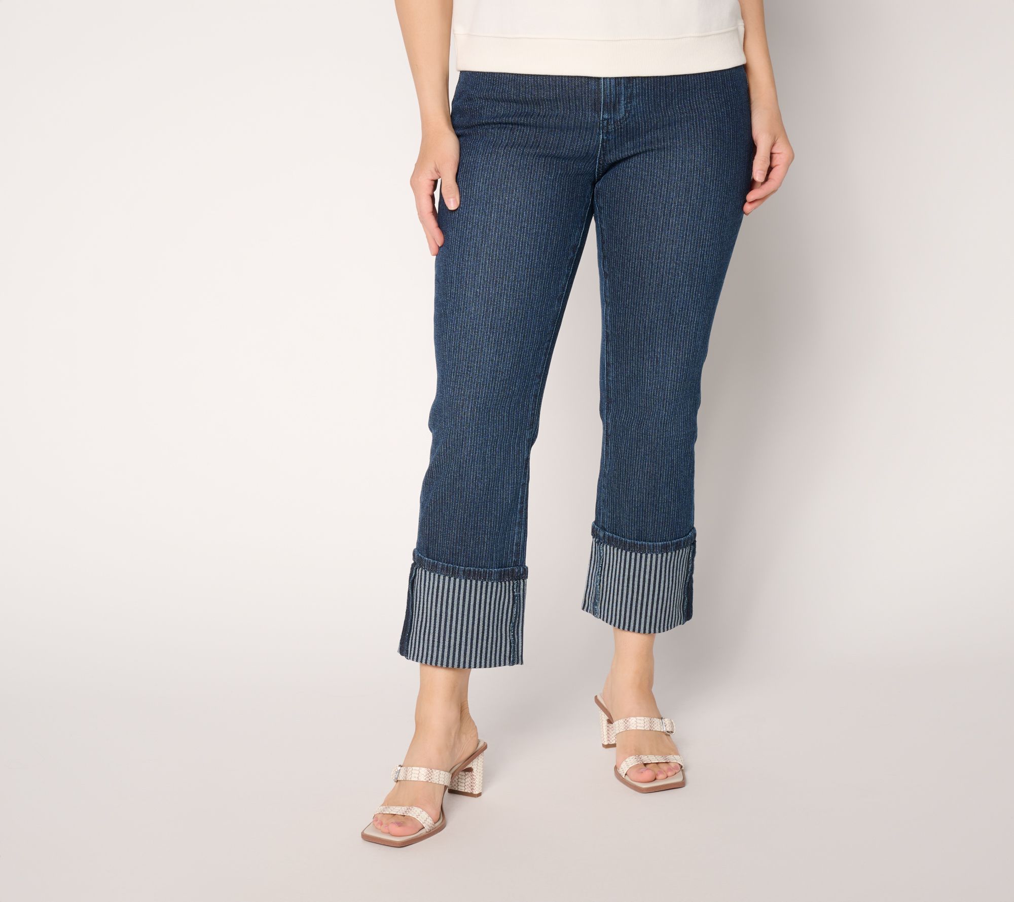 RM Studio x Rebecca Minkoff Regular Cropped Jacquard Stripe Tall Cuff Jeans