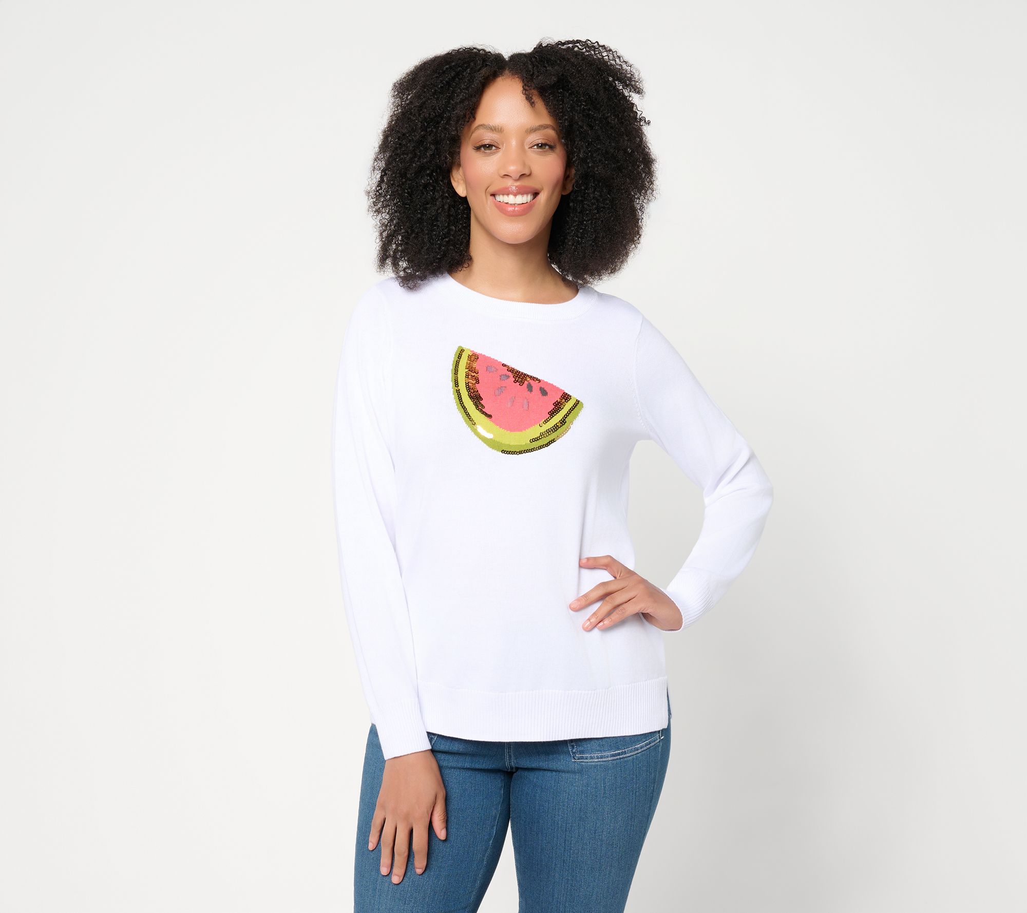 Belle Beach by Kim Gravel Boardwalk Prep Sequin Trim Sweater