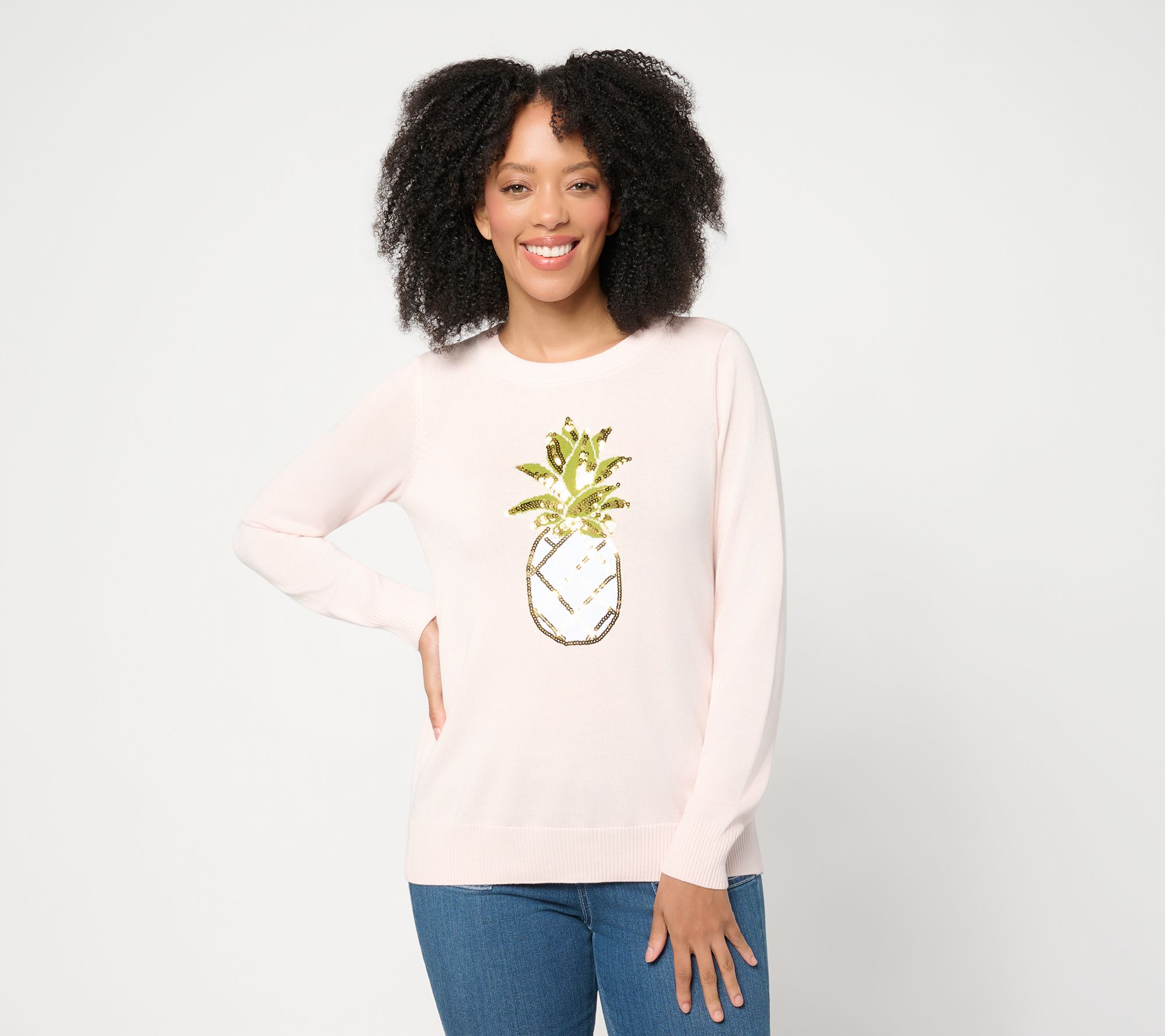 Belle Beach by Kim Gravel Boardwalk Prep Sequin Trim Sweater