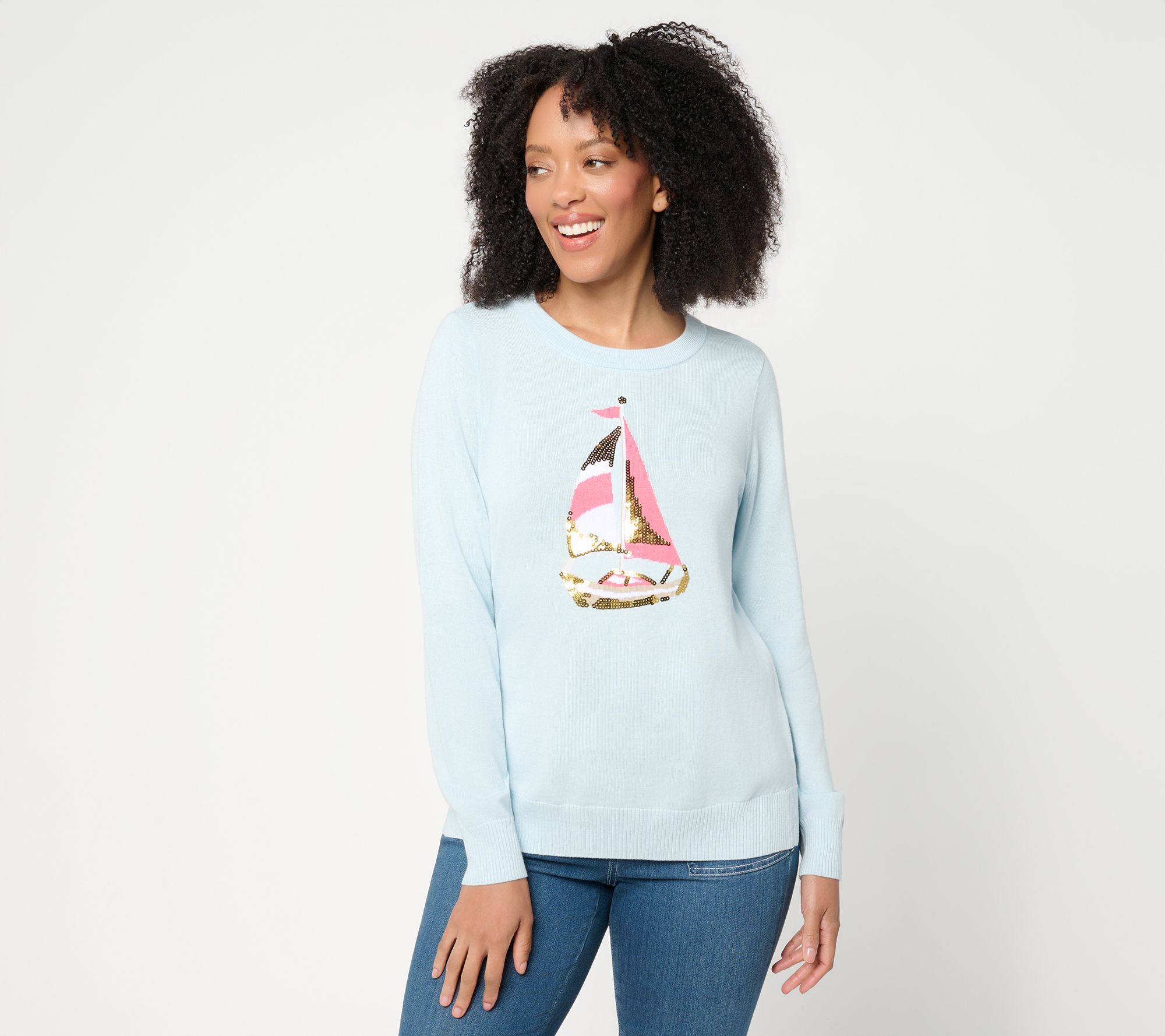 Belle Beach by Kim Gravel Boardwalk Prep Sequin Trim Sweater