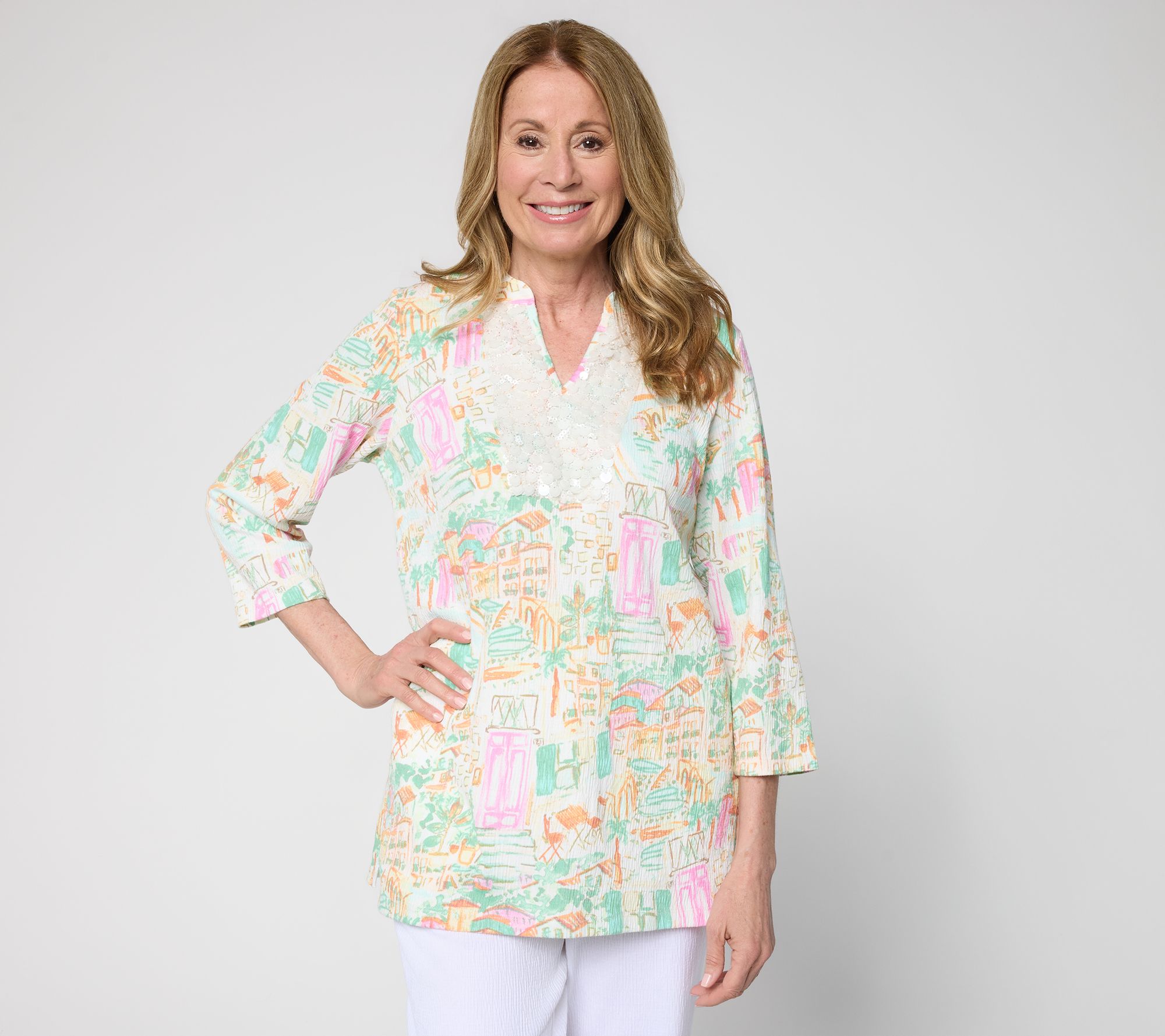 Belle by Kim Gravel Petite Packabelle Slay the Vacay Split V Tunic