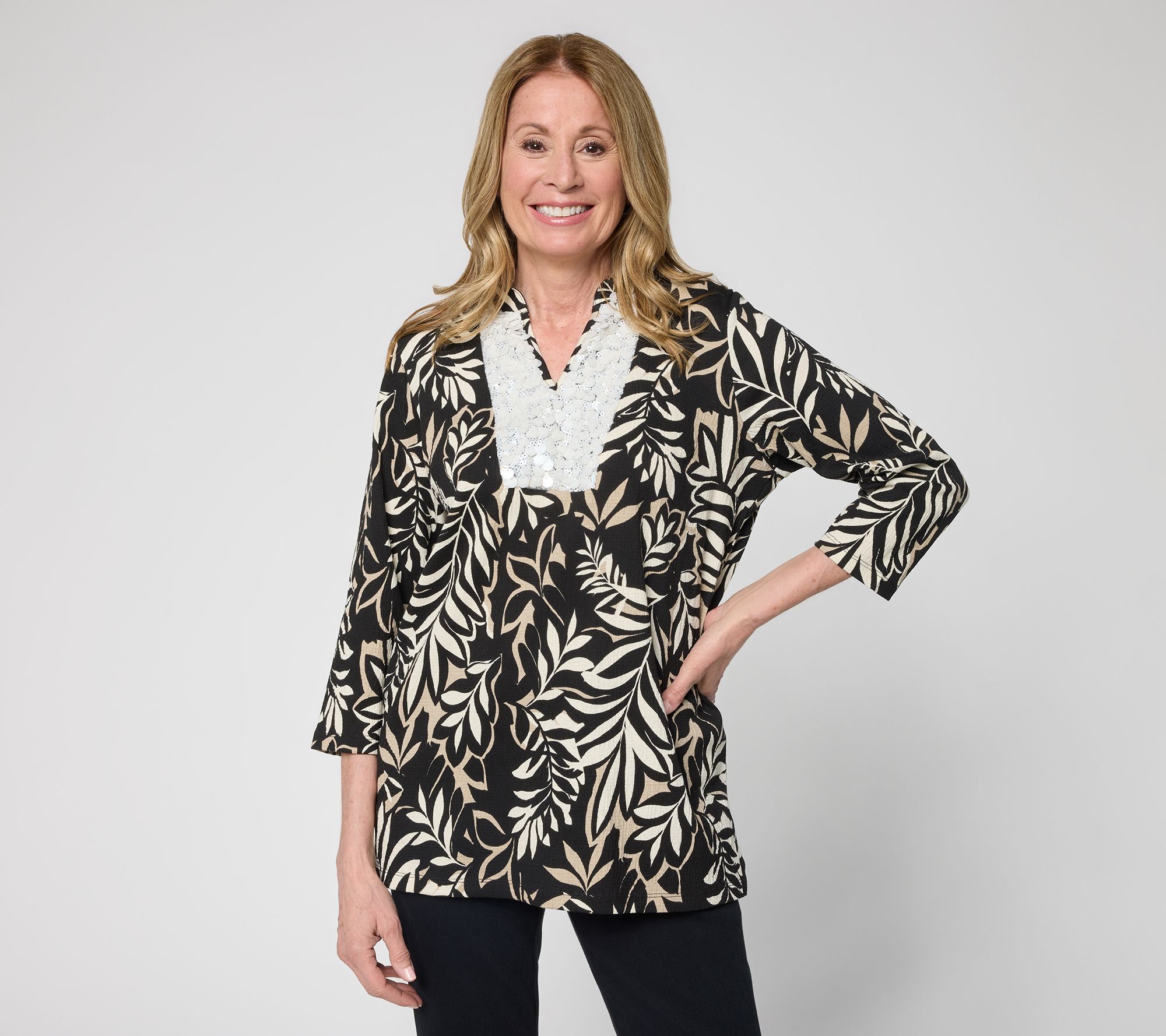 Belle by Kim Gravel Petite Packabelle Slay the Vacay Split V Tunic