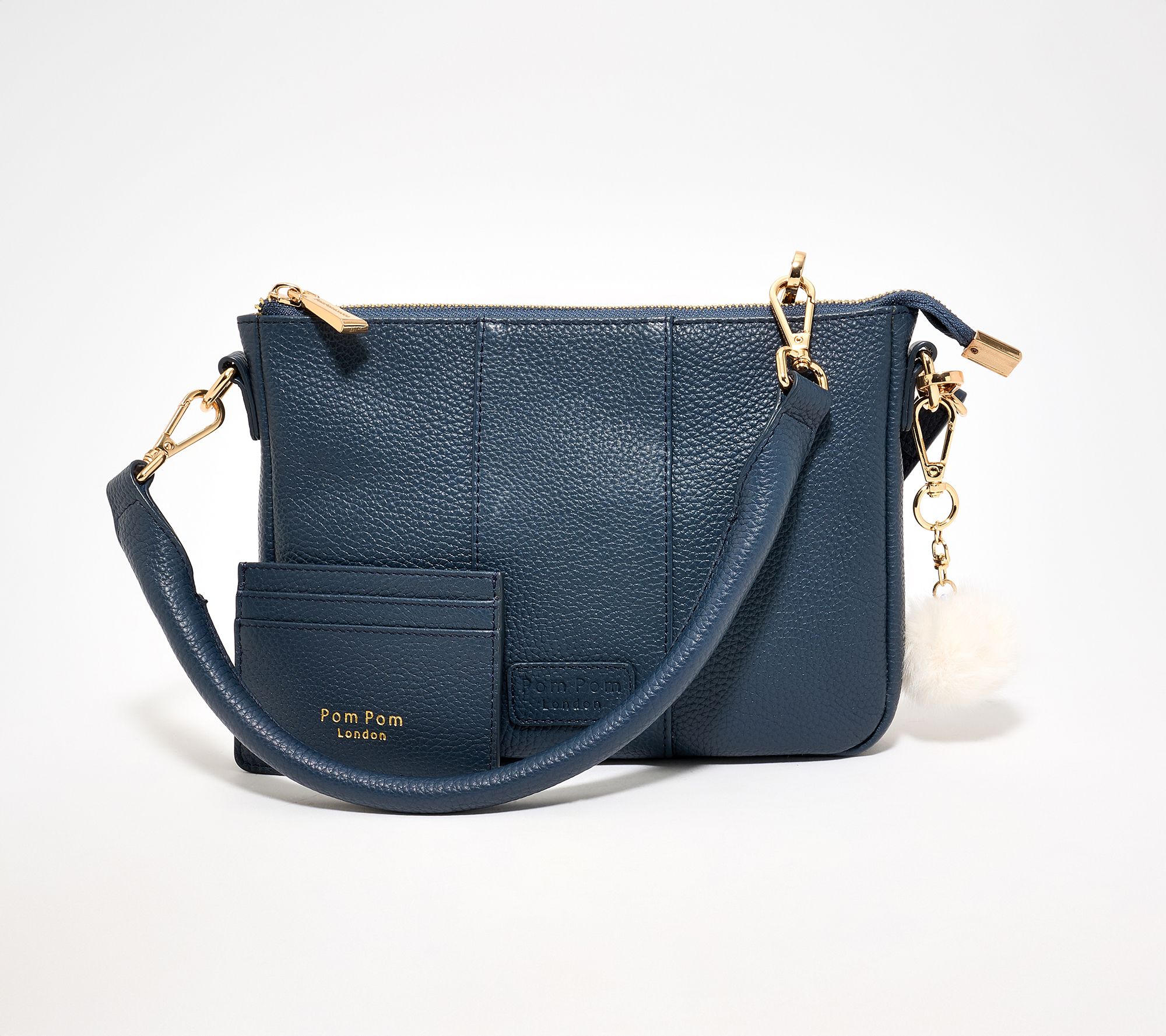 Pom Pom London Leather Crossbody with Shoulder Strap & Card Case