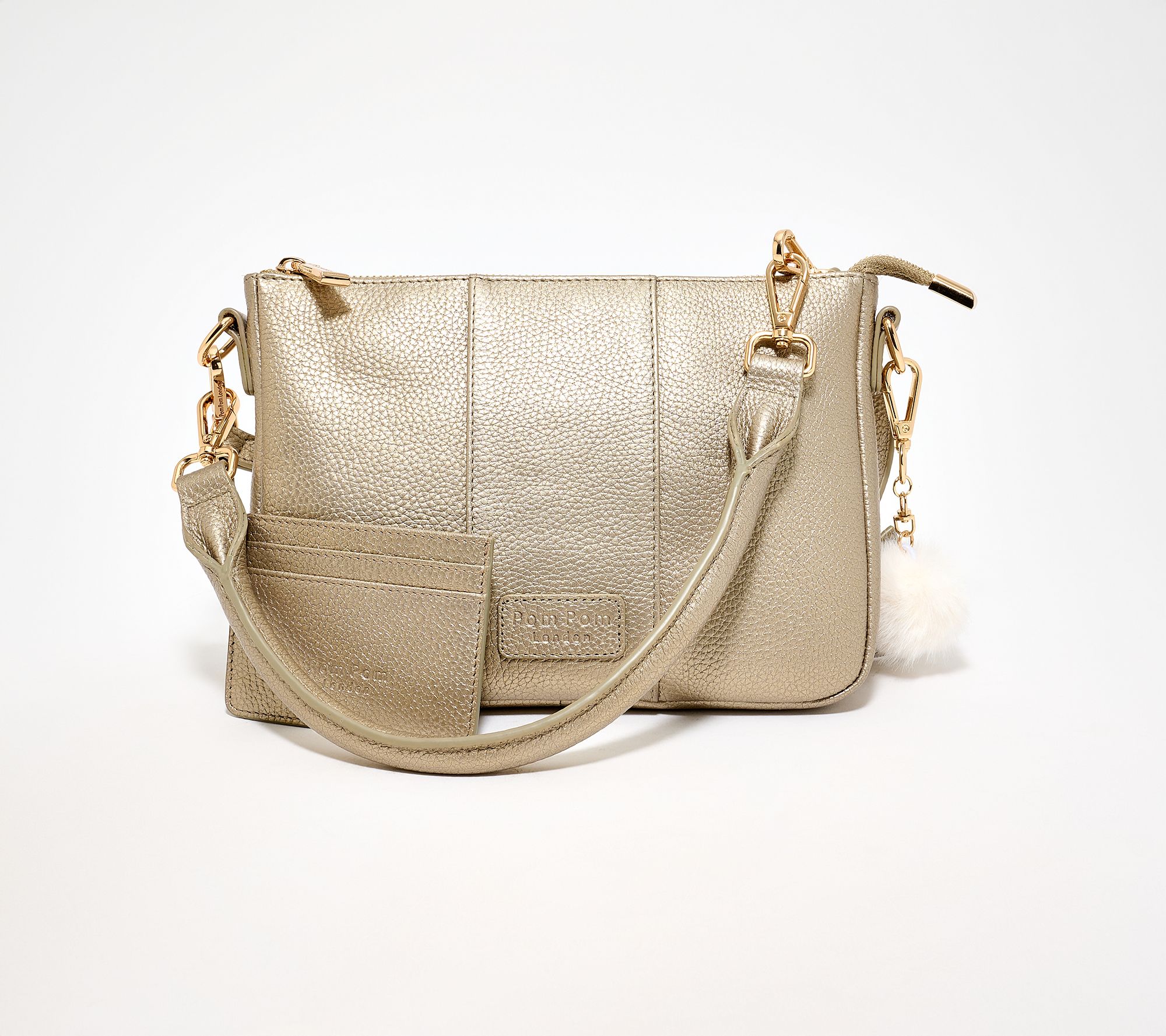 Pom Pom London Leather Crossbody with Shoulder Strap & Card Case