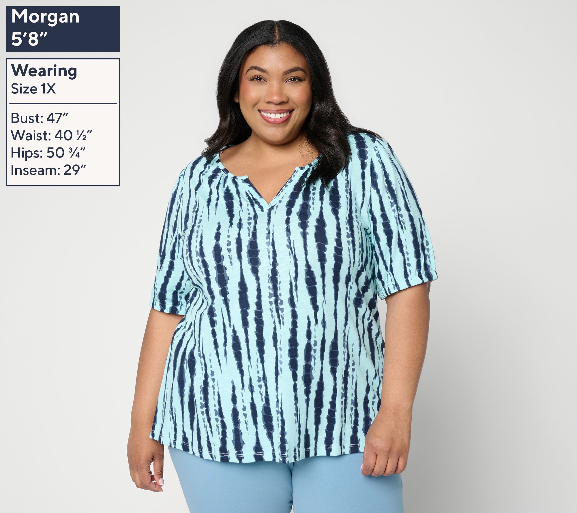Denim & Co. Linen Slub Elbow Sleeve Split V-Neck Top - QVC.com