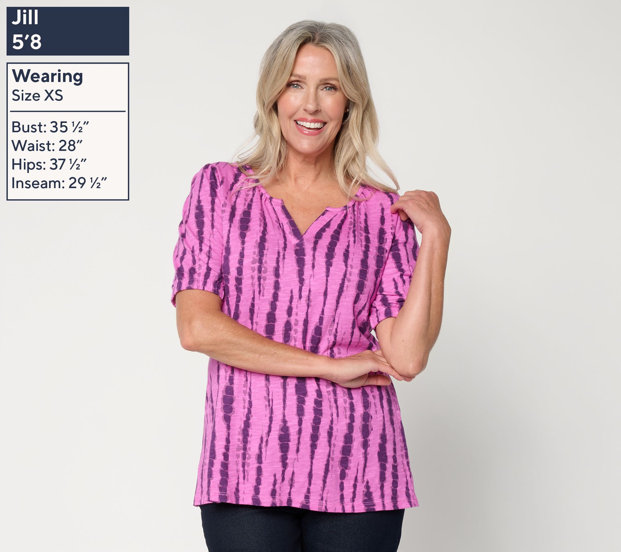 Denim & Co. Linen Slub Elbow Sleeve Split V-Neck Top - QVC.com