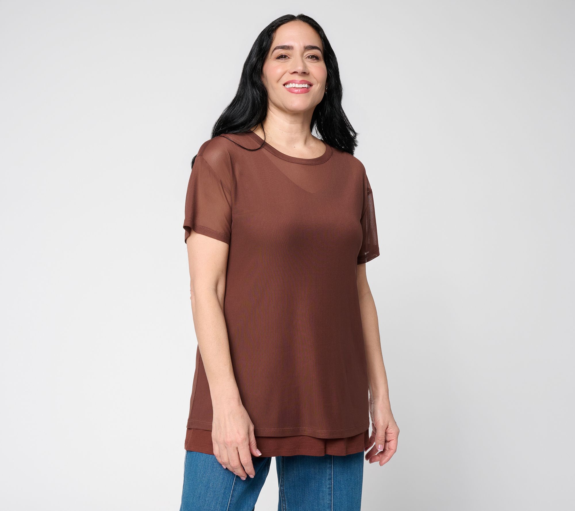 LOGO by Lori Goldstein Short Sleeve Solid Mesh Tee