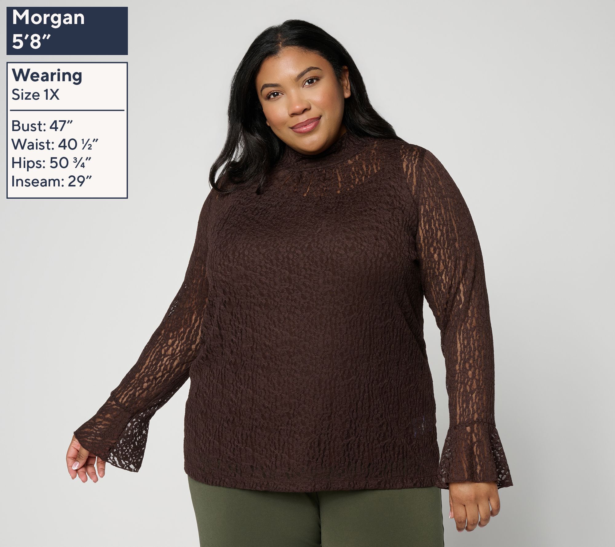 Susan Graver Lace Mock-Neck Top w/ Ruffle Sleeve Detail - QVC.com