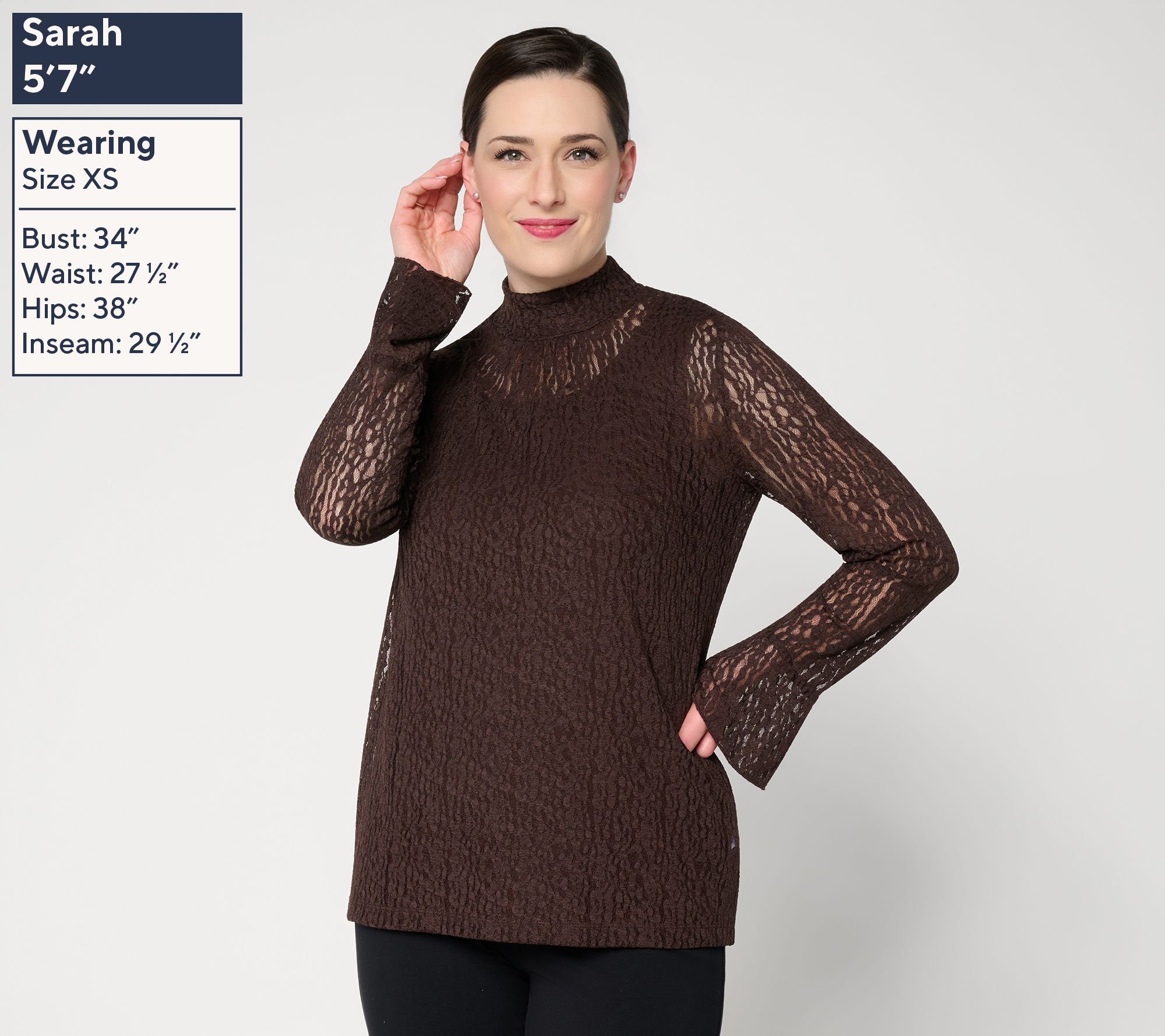 Susan Graver Lace Mock-Neck Top w/ Ruffle Sleeve Detail | QVC
