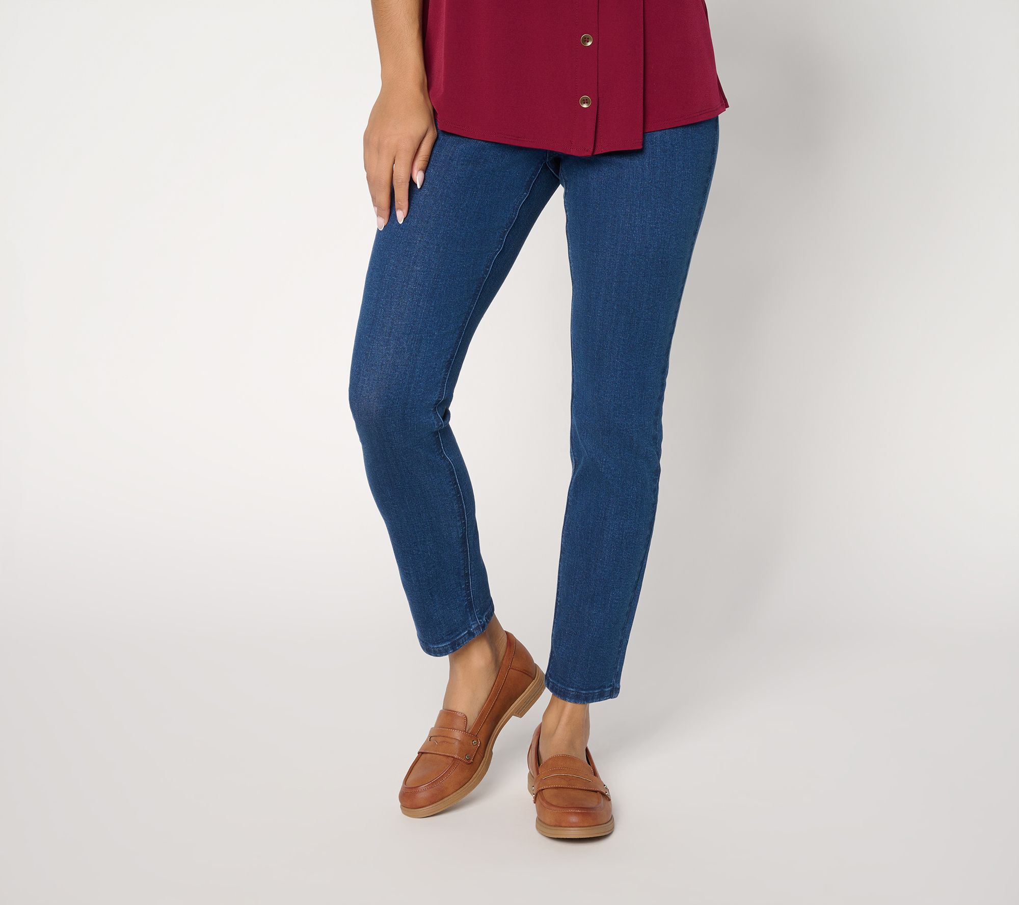 "As Is" Susan Graver Regular Stretch Denim Slim Leg Ankle Jean-ComfortWst