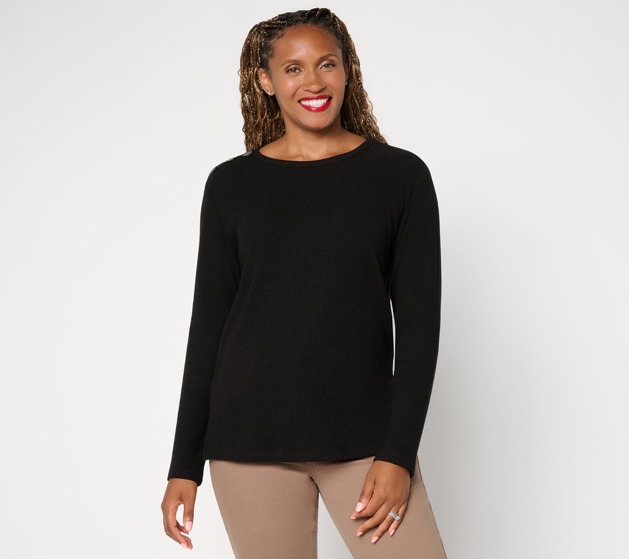 Dennis Basso Bateau Neck Rib Top