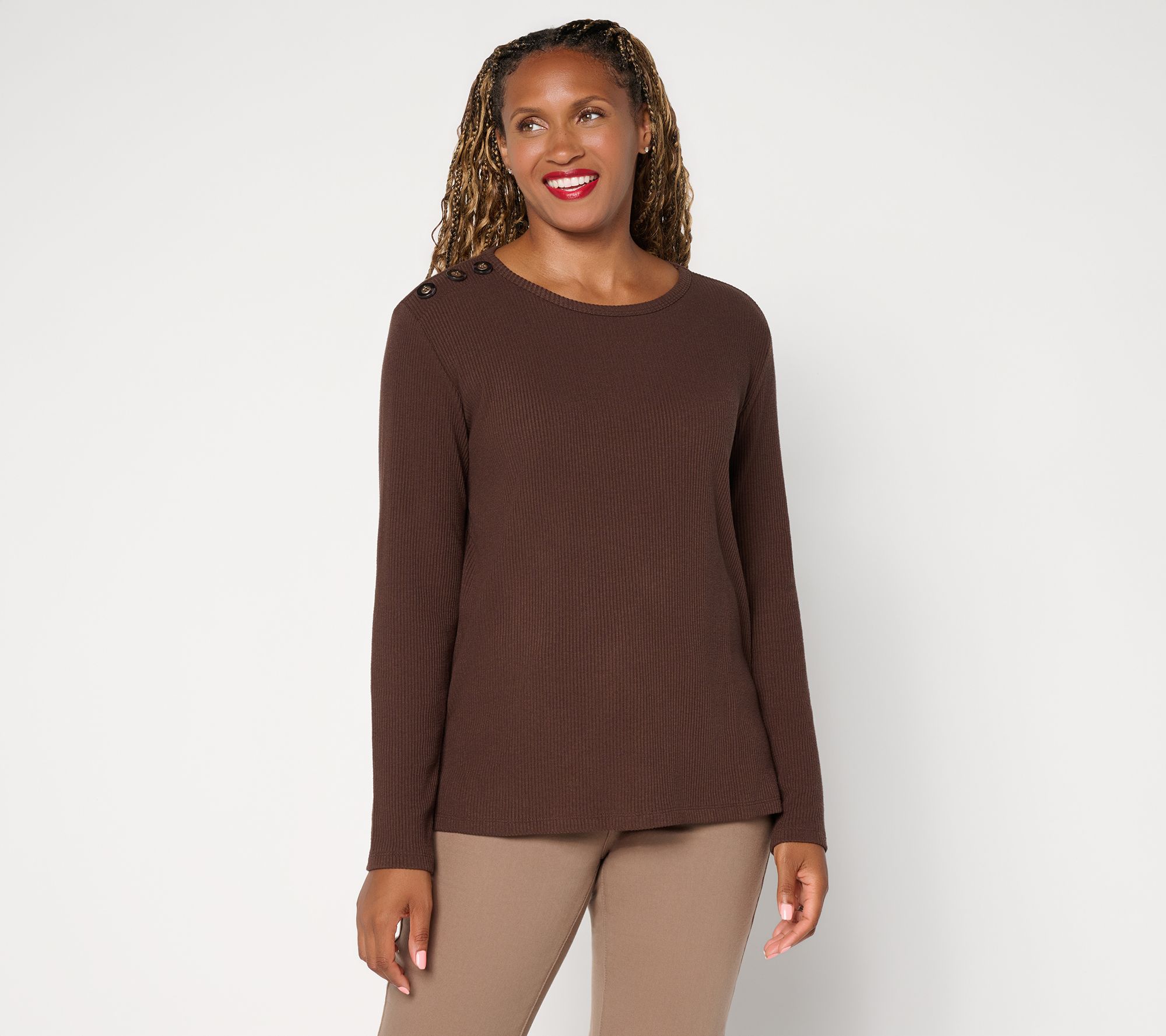 Dennis Basso Bateau Neck Rib Top