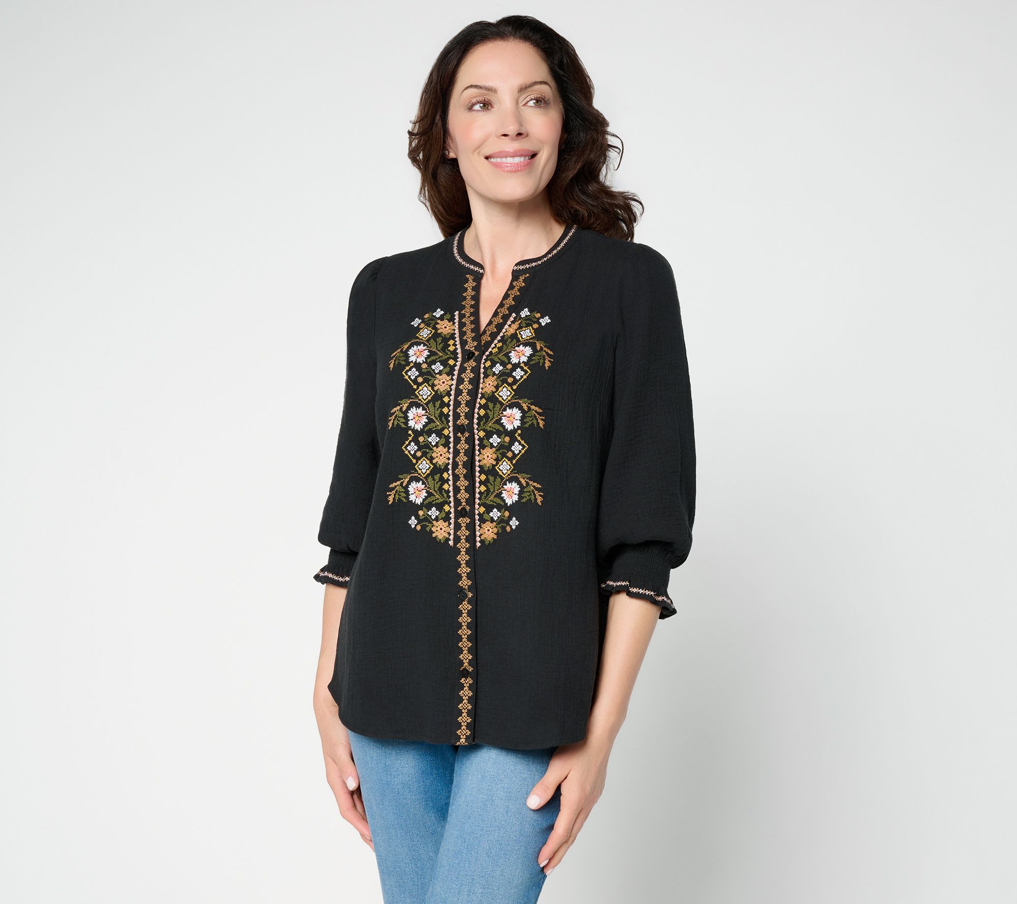 Ree by The Pioneer Woman Embroidered Button Front Blouse
