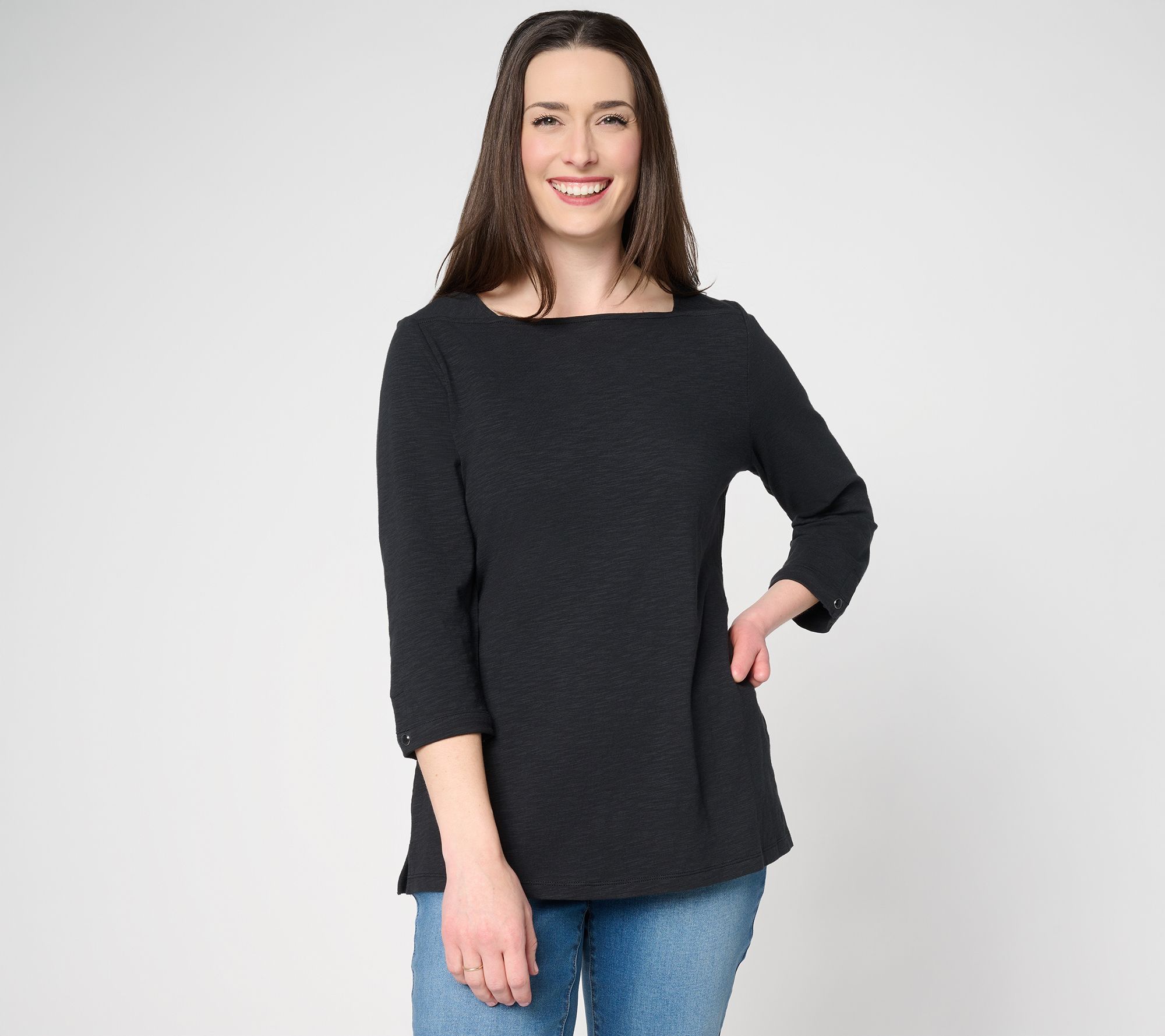 "As Is" Denim & Co. Textured Knit 3/4-Sleeve Square-Neck Top