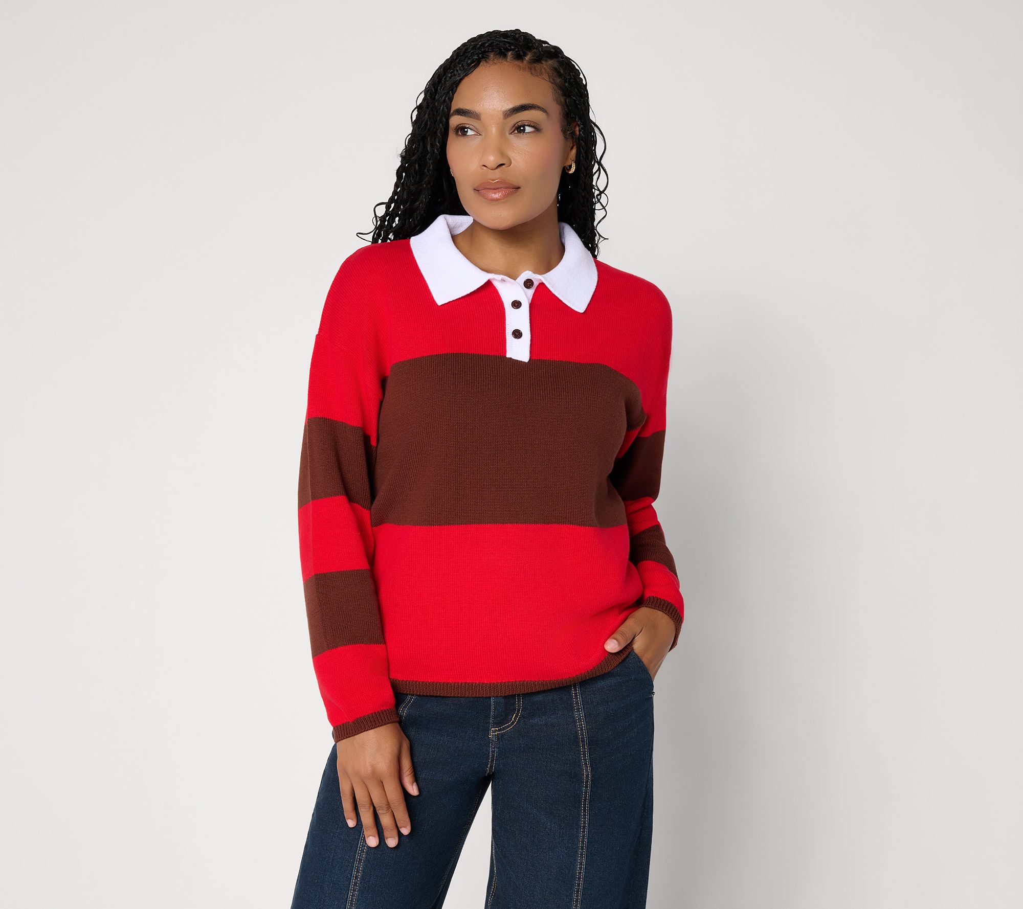 Peace Love World Long Sleeve Striped Polo Sweater