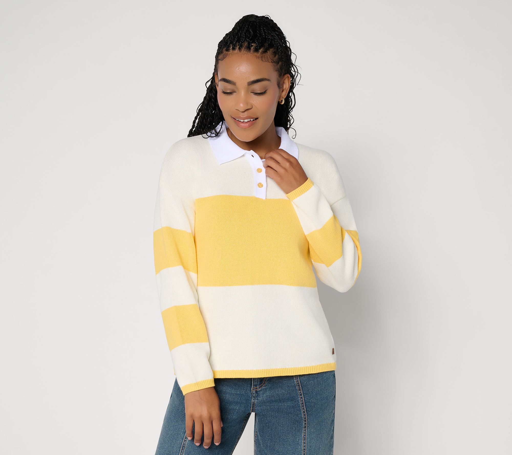 Peace Love World Long Sleeve Striped Polo Sweater