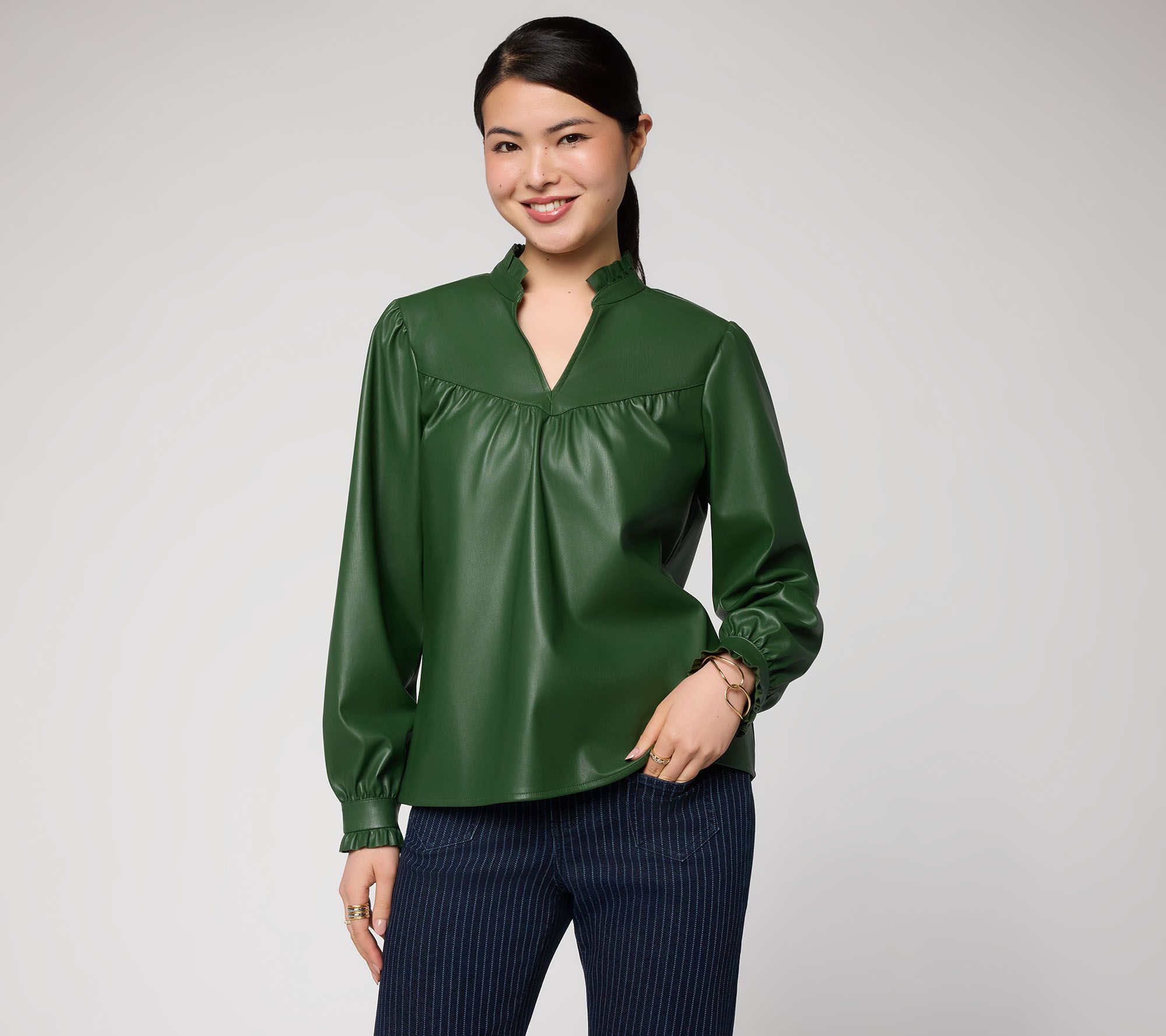  Me by Jennie Garth Faux Leather Extended Yoke Top