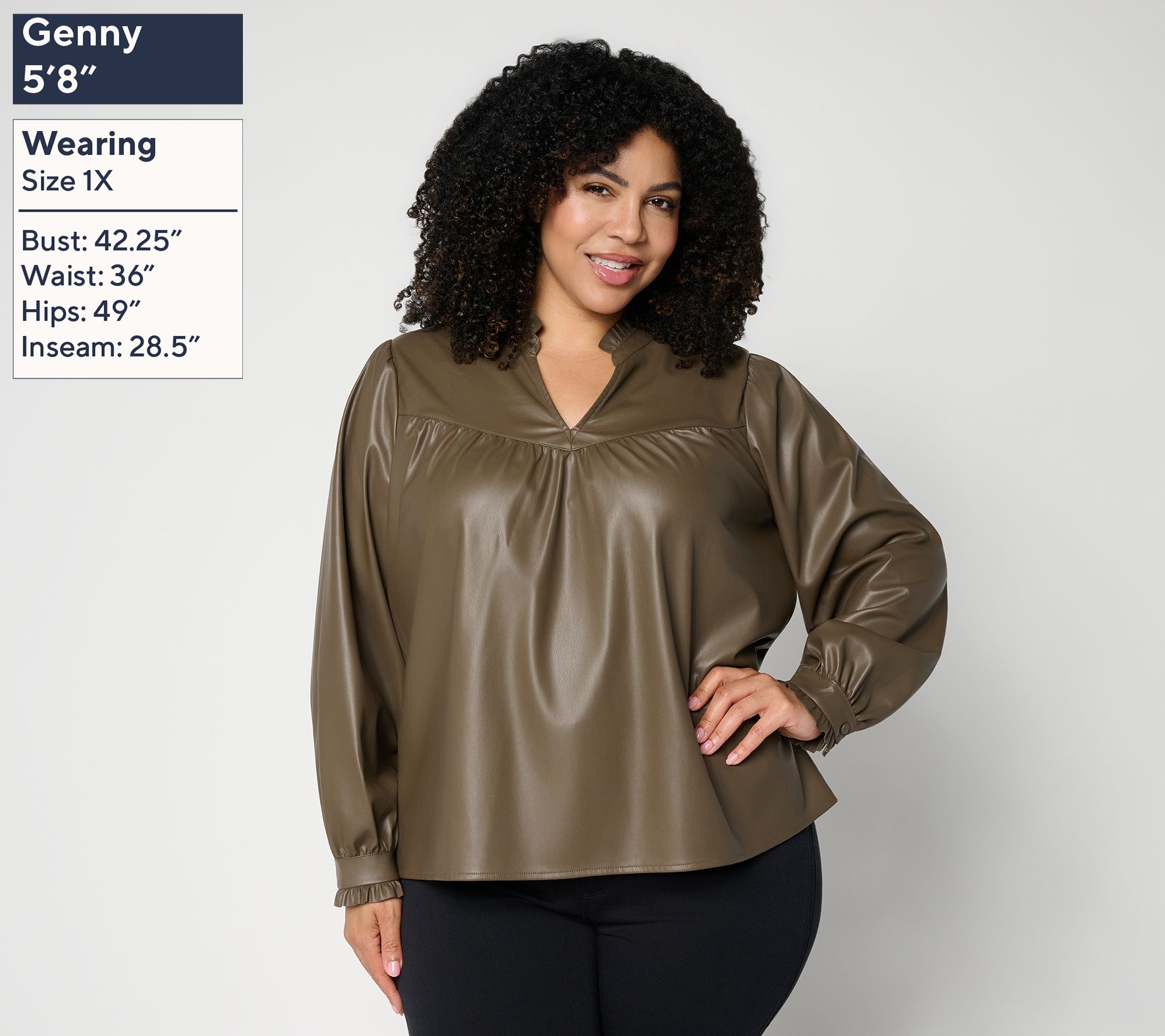 Me by Jennie Garth Faux Leather Extended Yoke Top | QVC
