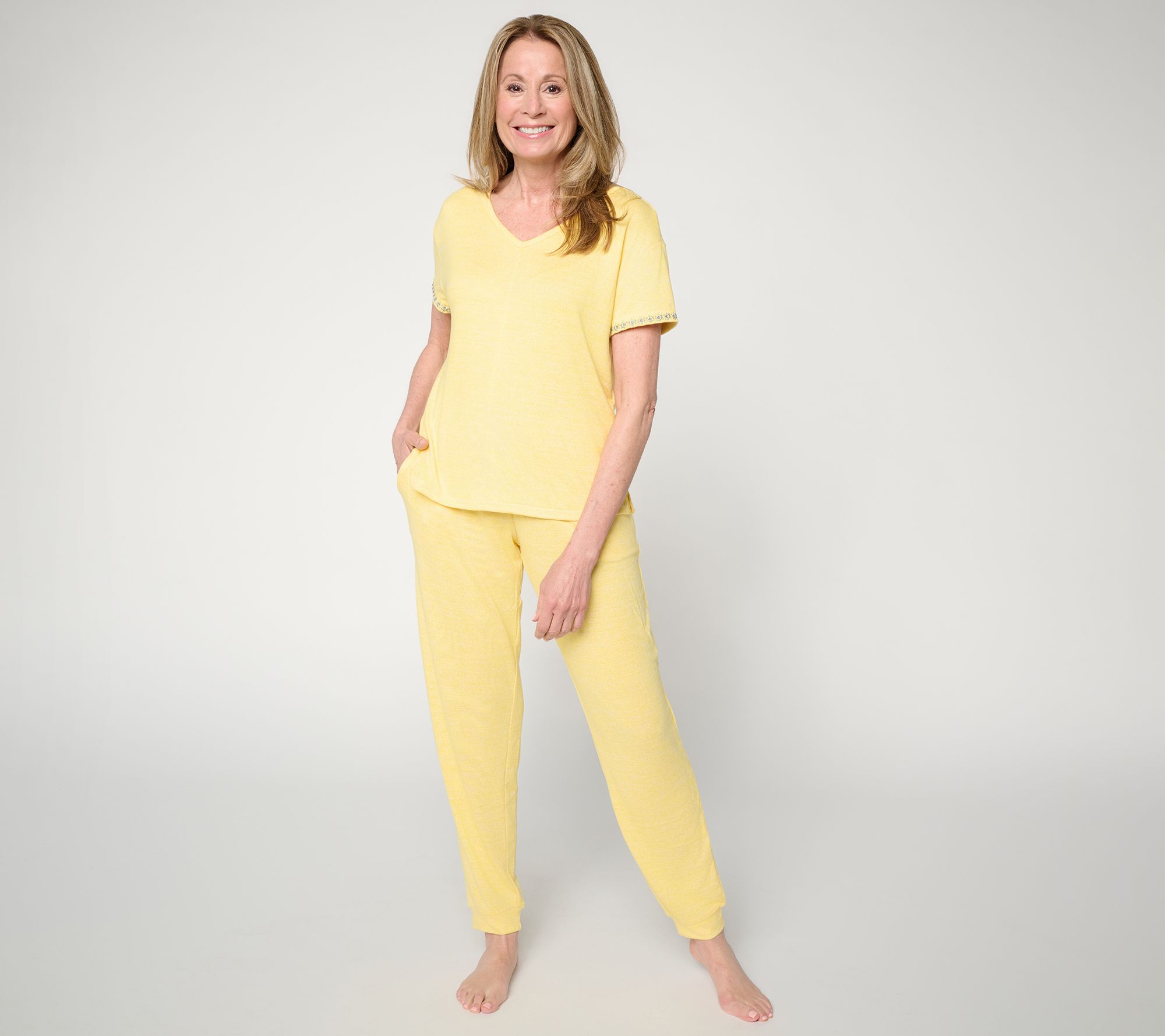 "As Is" MUK LUKS Sunset Knit Rib V-Neck with Jogger Pajama Set