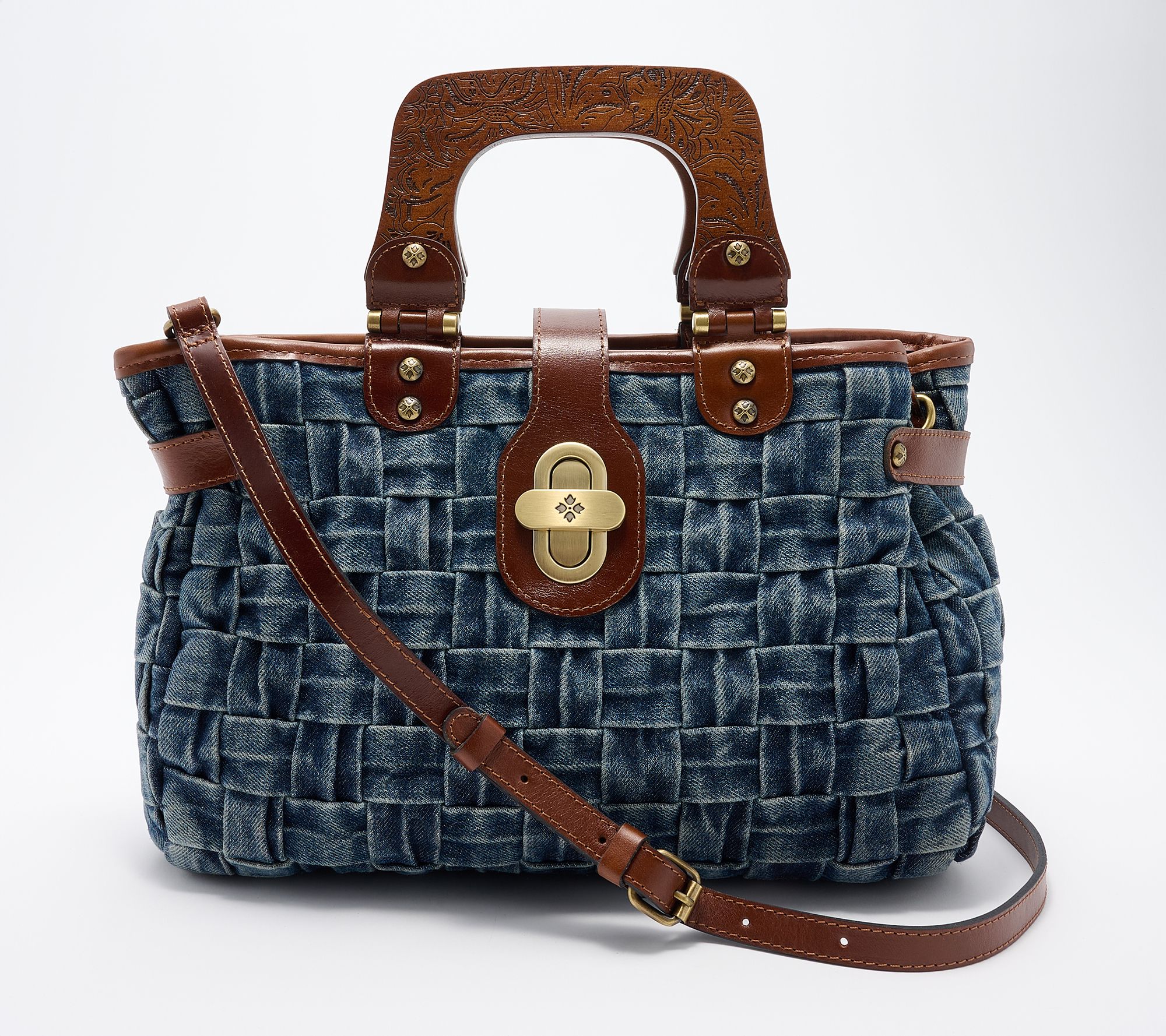 "As Is" Patricia Nash Sansia Wooden Top Handle Satchel Bag