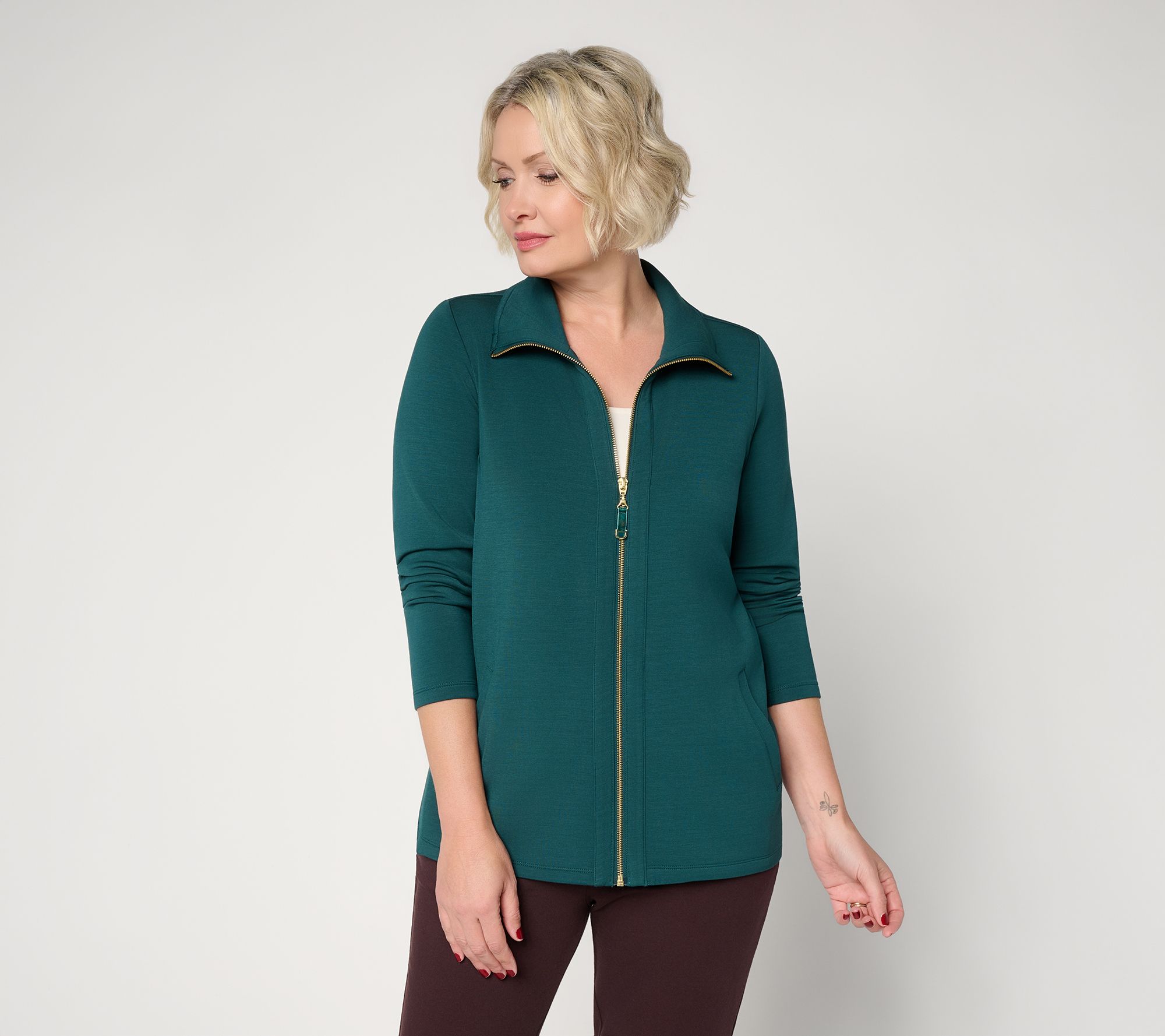 Belle by Kim Gravel Petite Zip Jacket w/ Velvet Tab