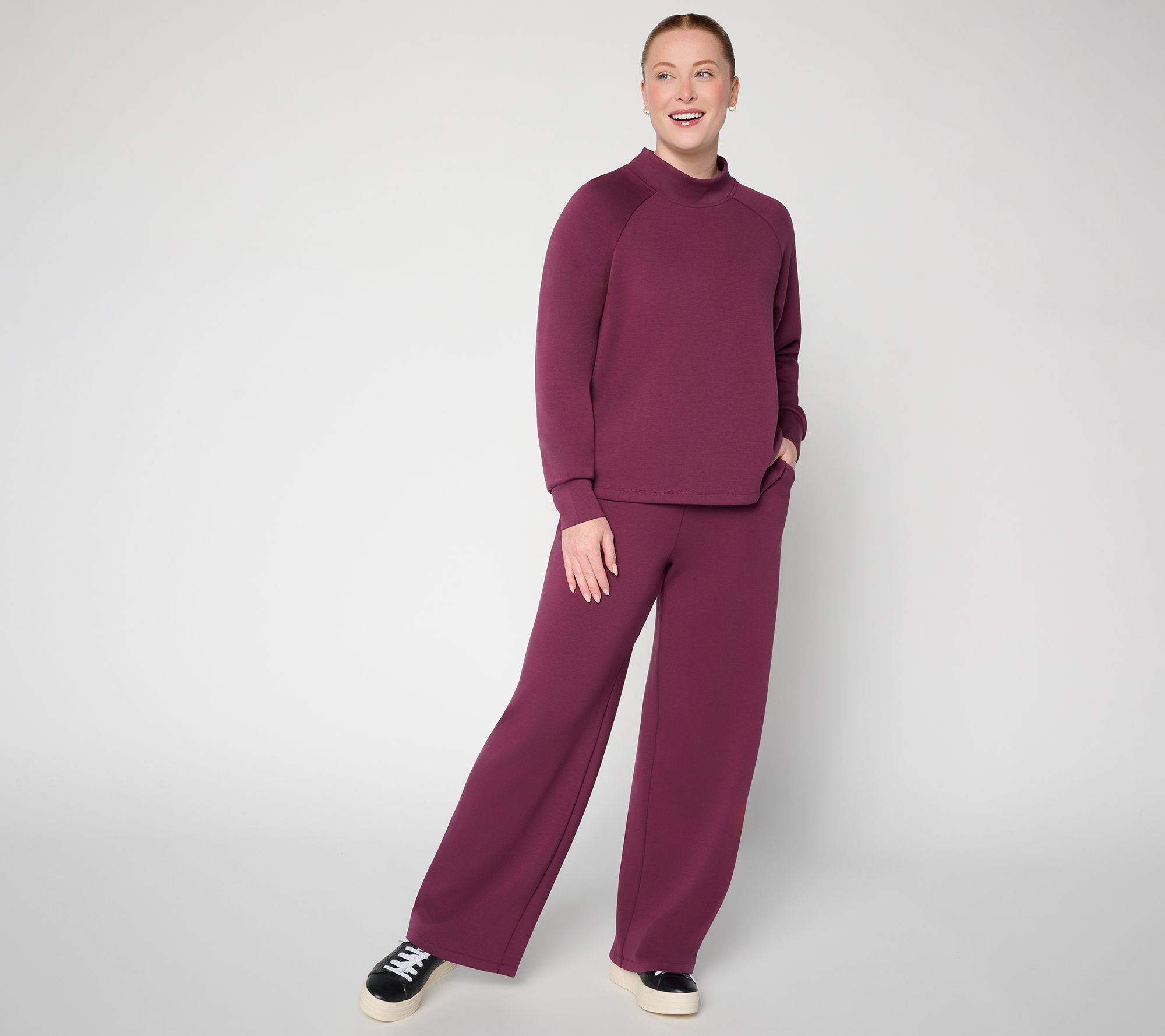 Susan Graver Weeknd Regular Serene Knit Top and Pleated PantSet