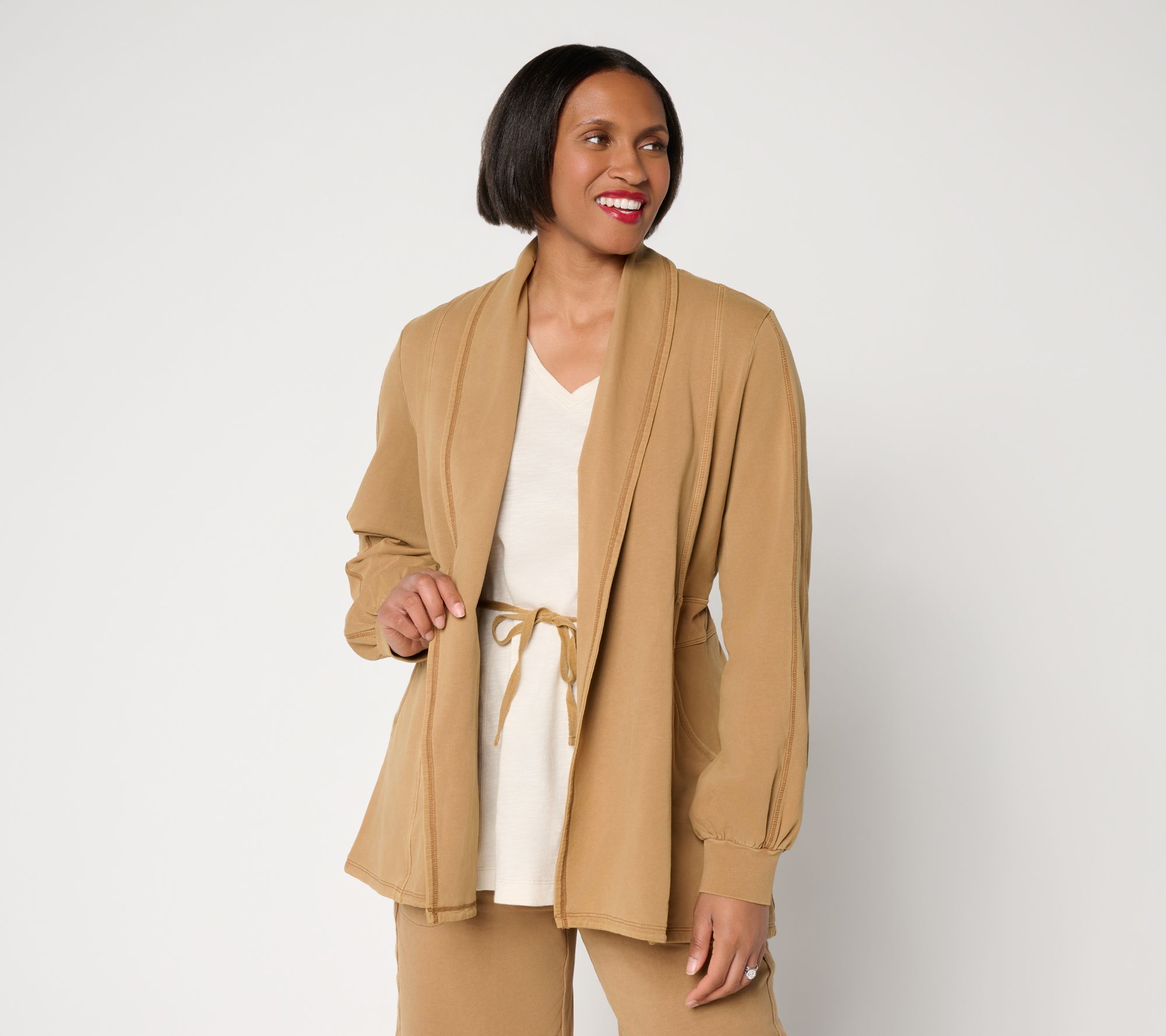 "As Is" LOGO Lounge by Lori Goldstein Open Front Shawl Collar Cardigan