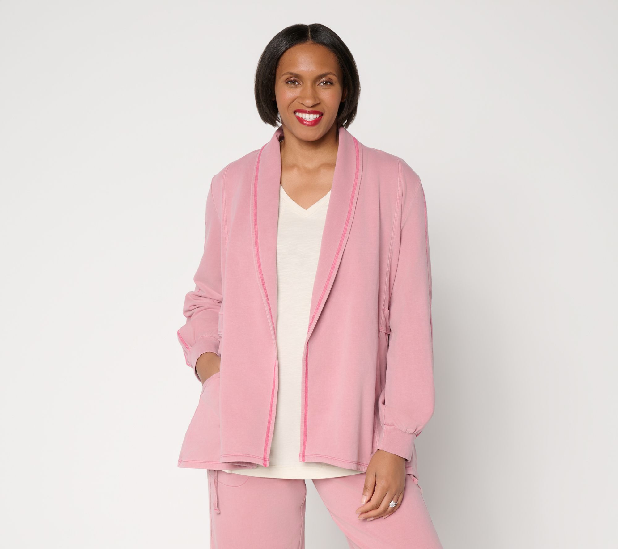 "As Is" LOGO Lounge by Lori Goldstein Open Front Shawl Collar Cardigan