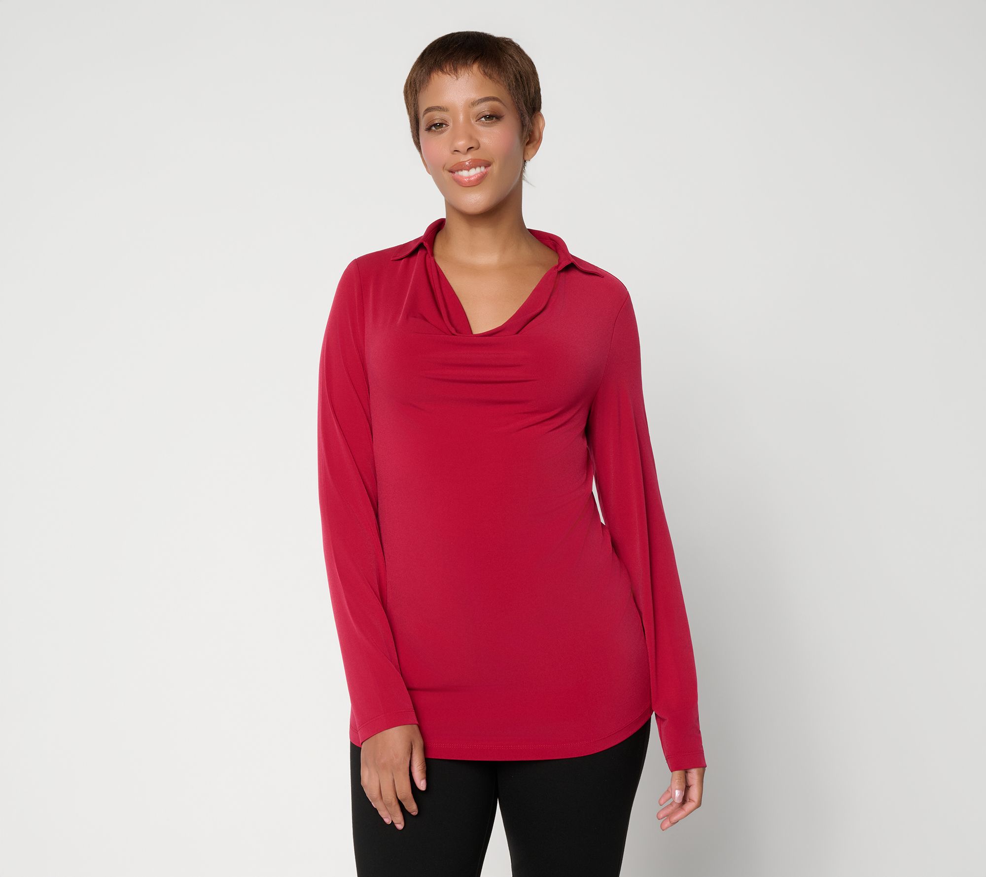  Susan Graver Liquid Knit Cowl Neck Long Sleeve Top