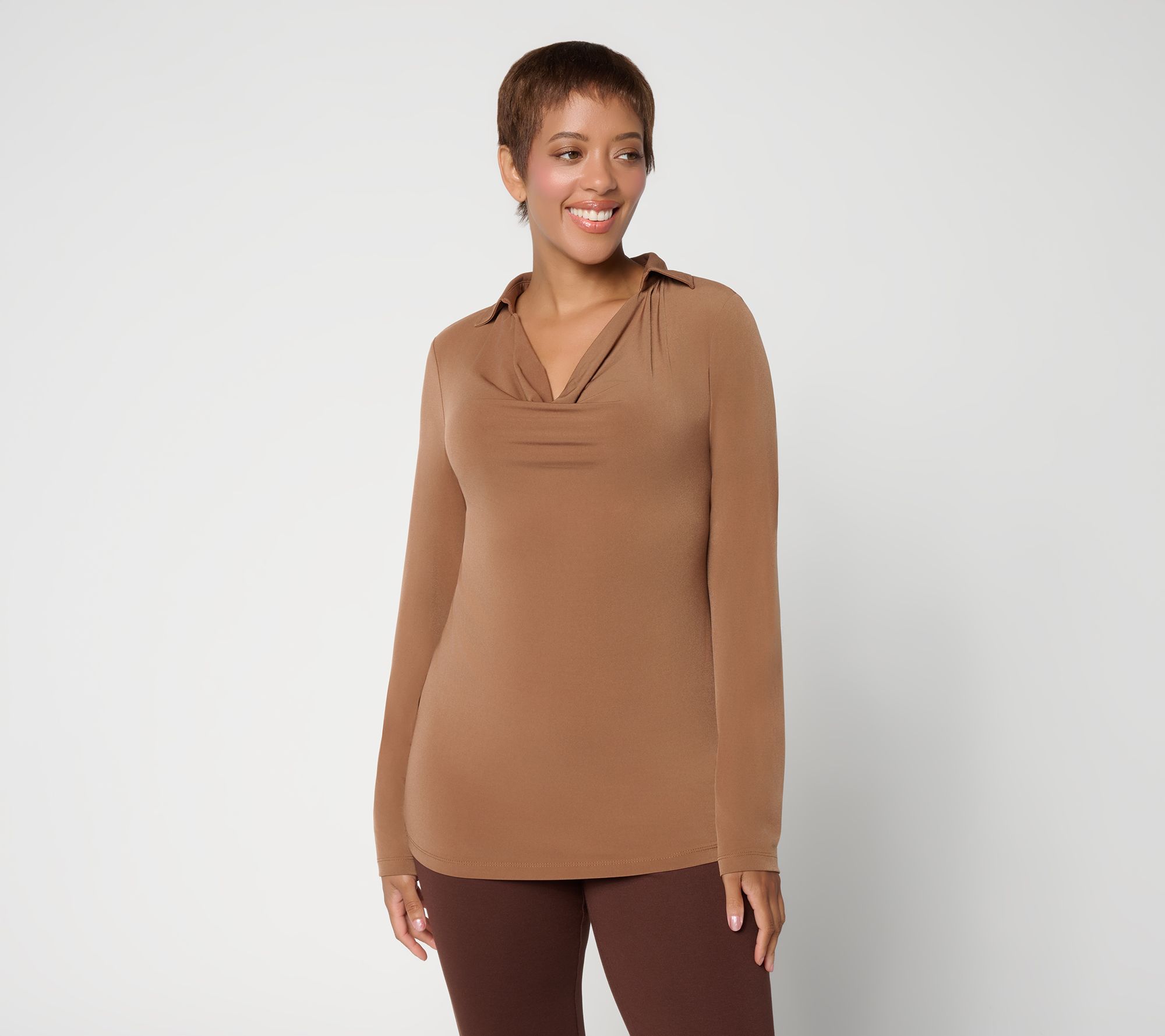 Susan Graver Liquid Knit Cowl Neck Long Sleeve Top