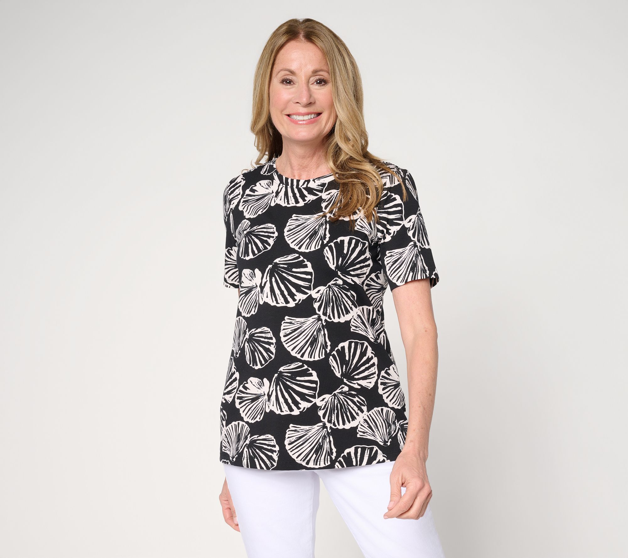 "As Is" Denim & Co. Beach Jersey Printed Short Sleeve T-Shirt