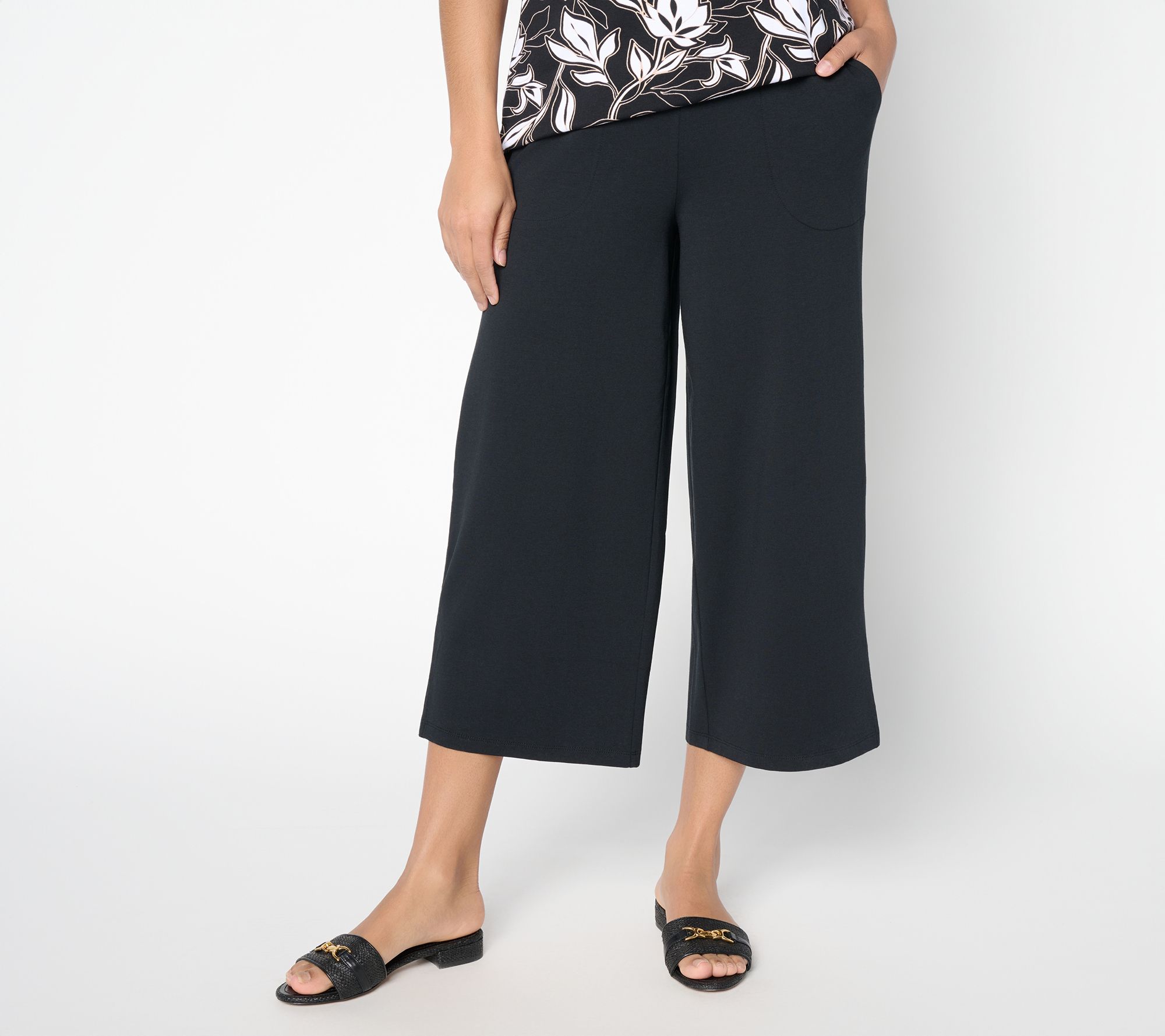 "As Is" Denim & Co. Tall Beach Jersey Wide Leg Crop Pants