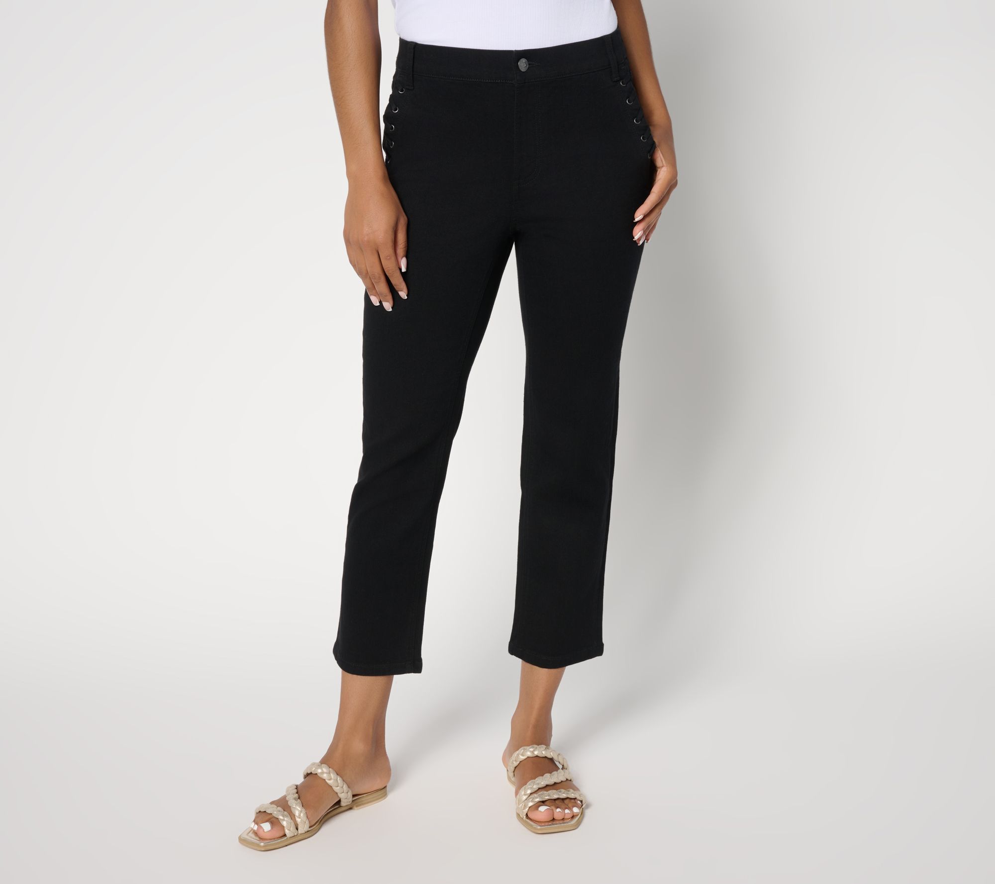 "As Is" Denim & Co. Petite Black Classic Stretch Jean w/ Pocket Detail