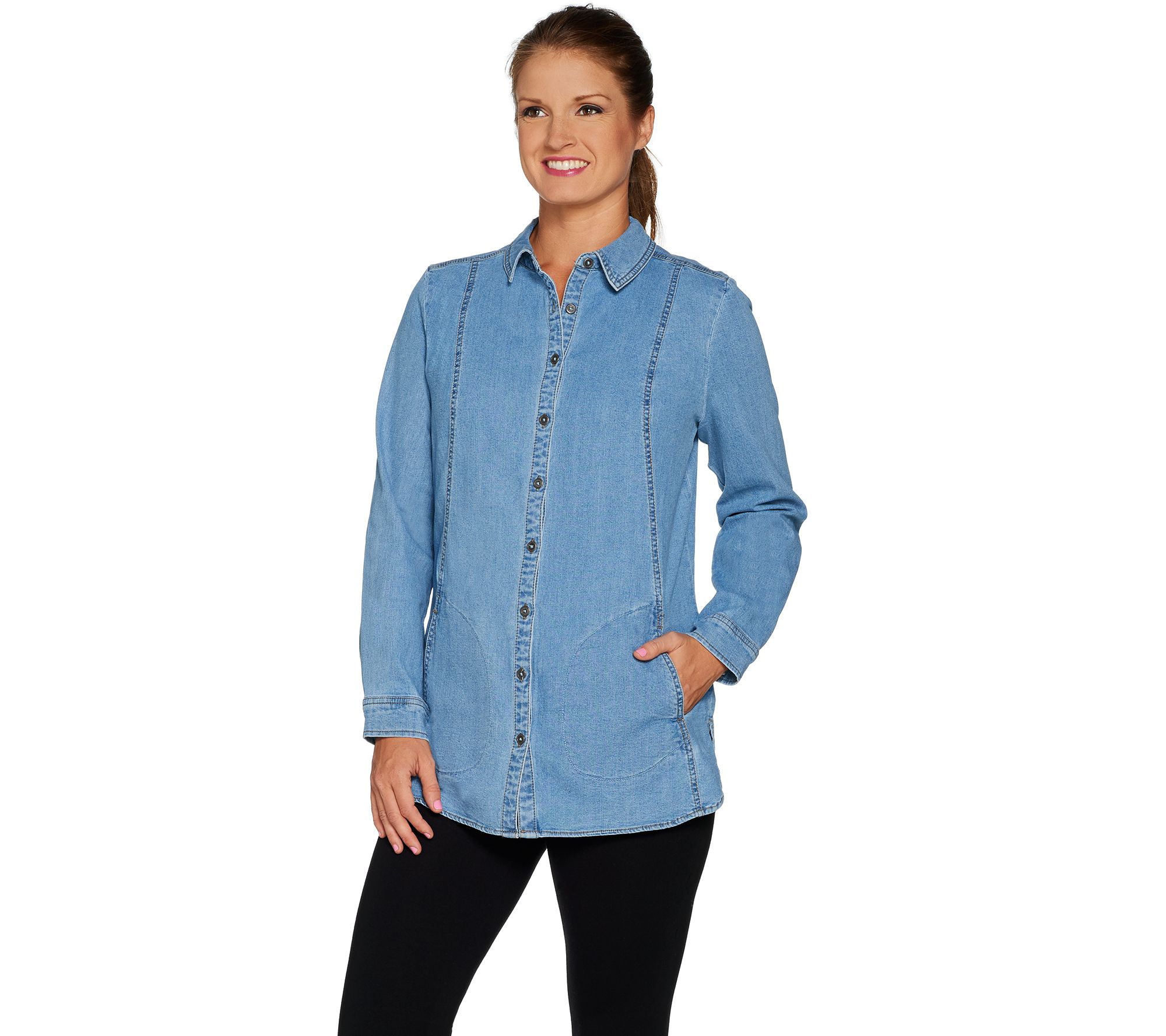 Denim & Co. Petite Long Sleeve Button Front Shirt - Page 1 — QVC.com