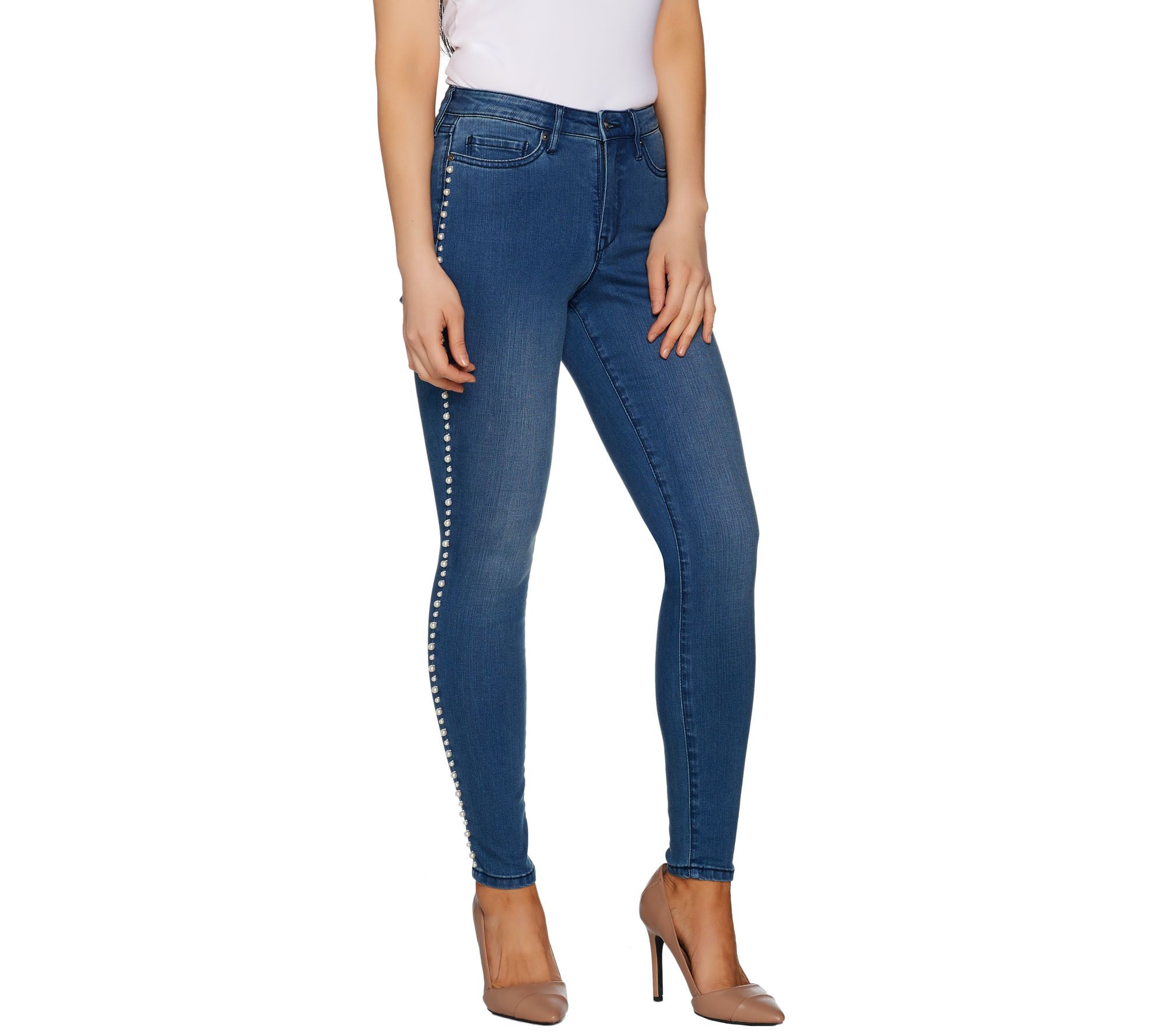 Martha Stewart Petite Faux Pearl 5-Pocket Ankle Jeans - QVC.com
