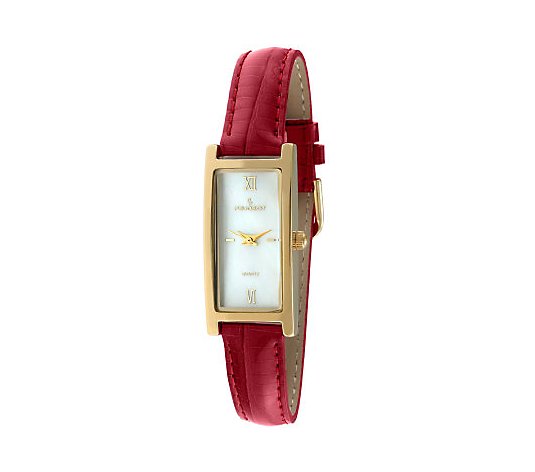 Peugeot Ladies Goldtone Red Leather Strap Watch