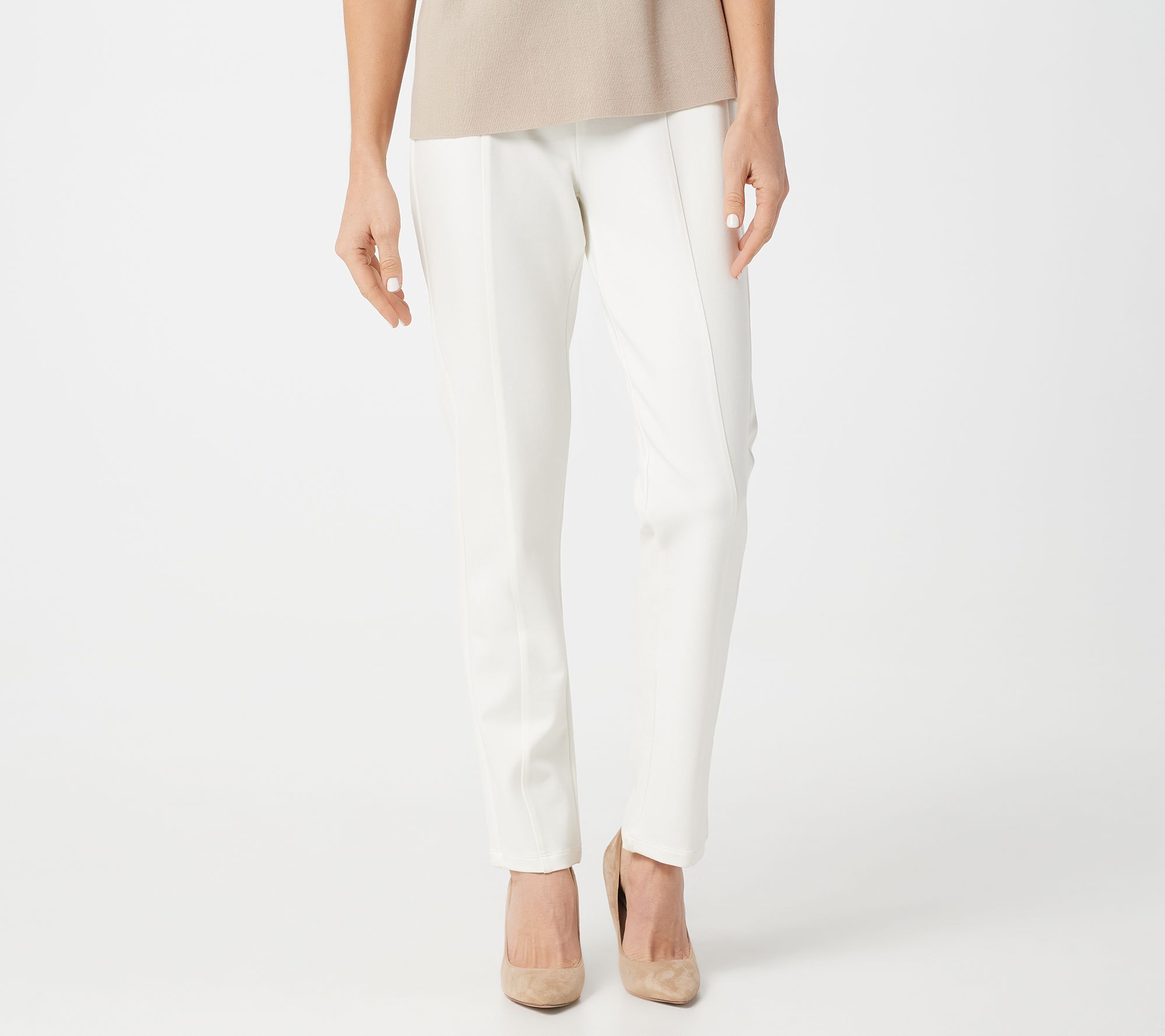 Susan Graver Petite Ponte Knit Pull-On Pants w/ Seam Detail