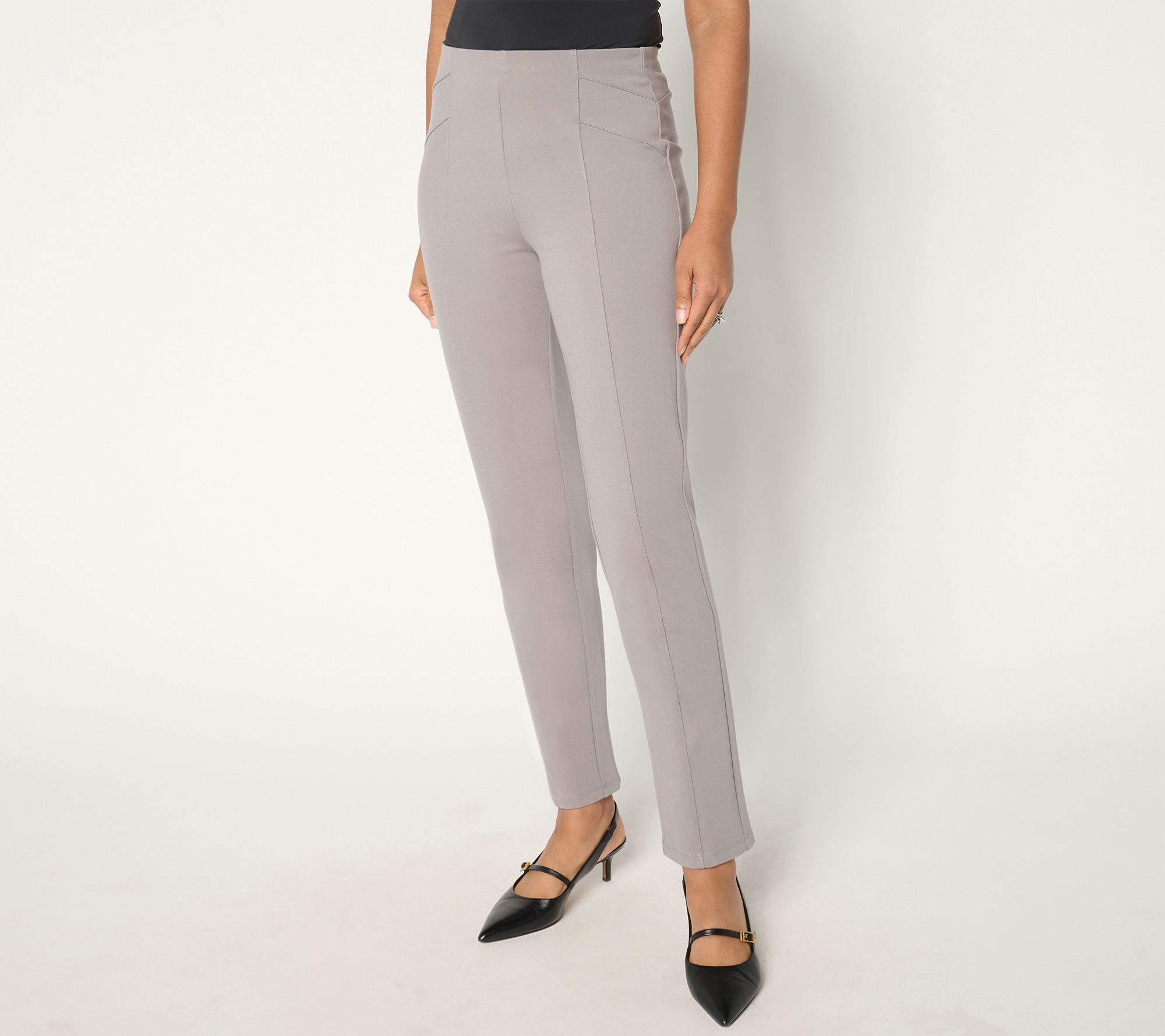 Susan Graver Petite Ponte Knit Pull-On Pants w/ Seam Detail