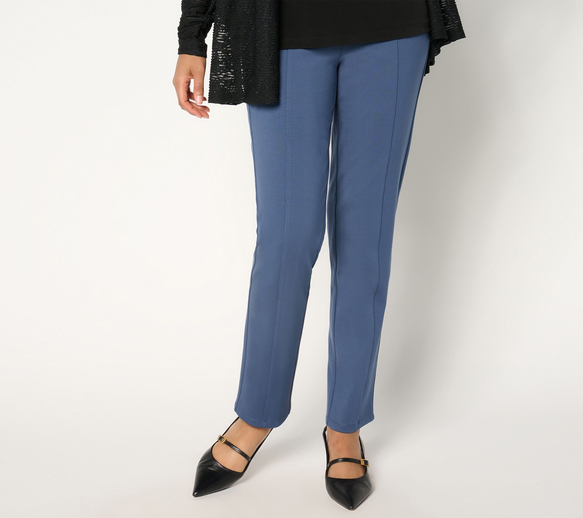 Susan Graver Petite Ponte Knit Pull-On Pants w/ Seam Detail