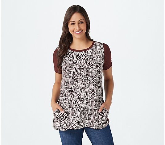LOGO by Lori Goldstein Rayon 230 Top with Printed Woven Front