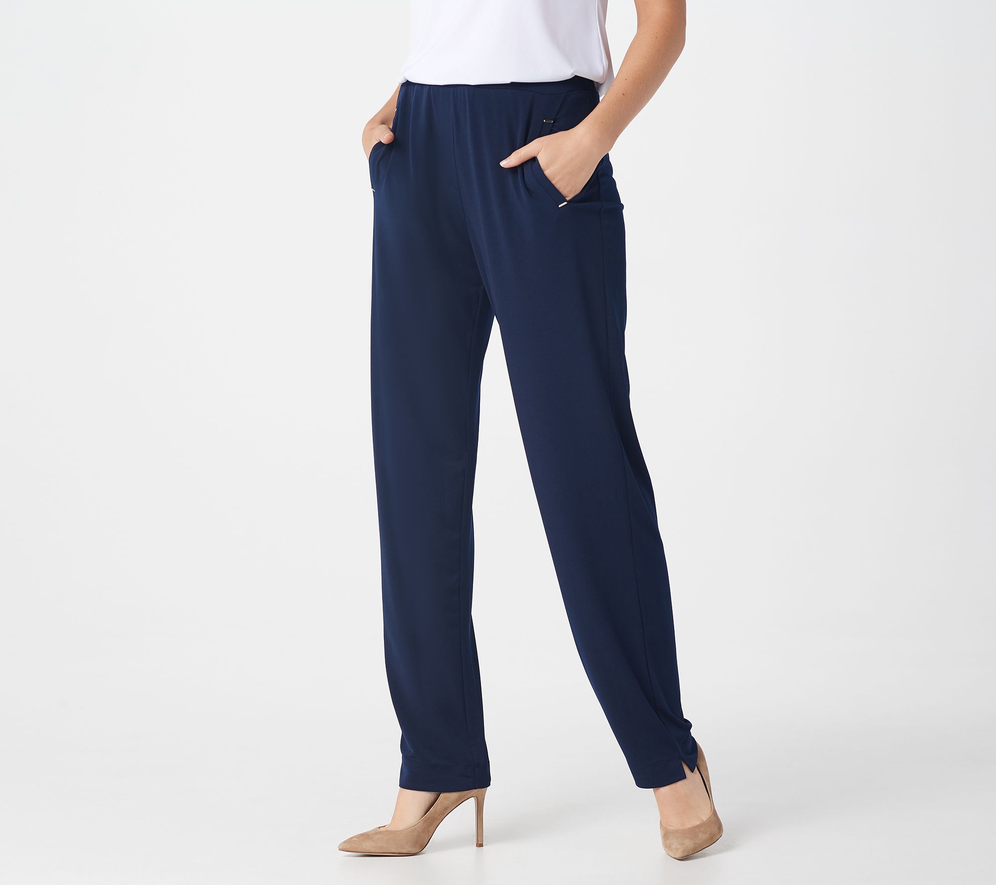 "As Is" Susan Graver Petite Liquid Knit Pull-On Slim-Leg Pants
