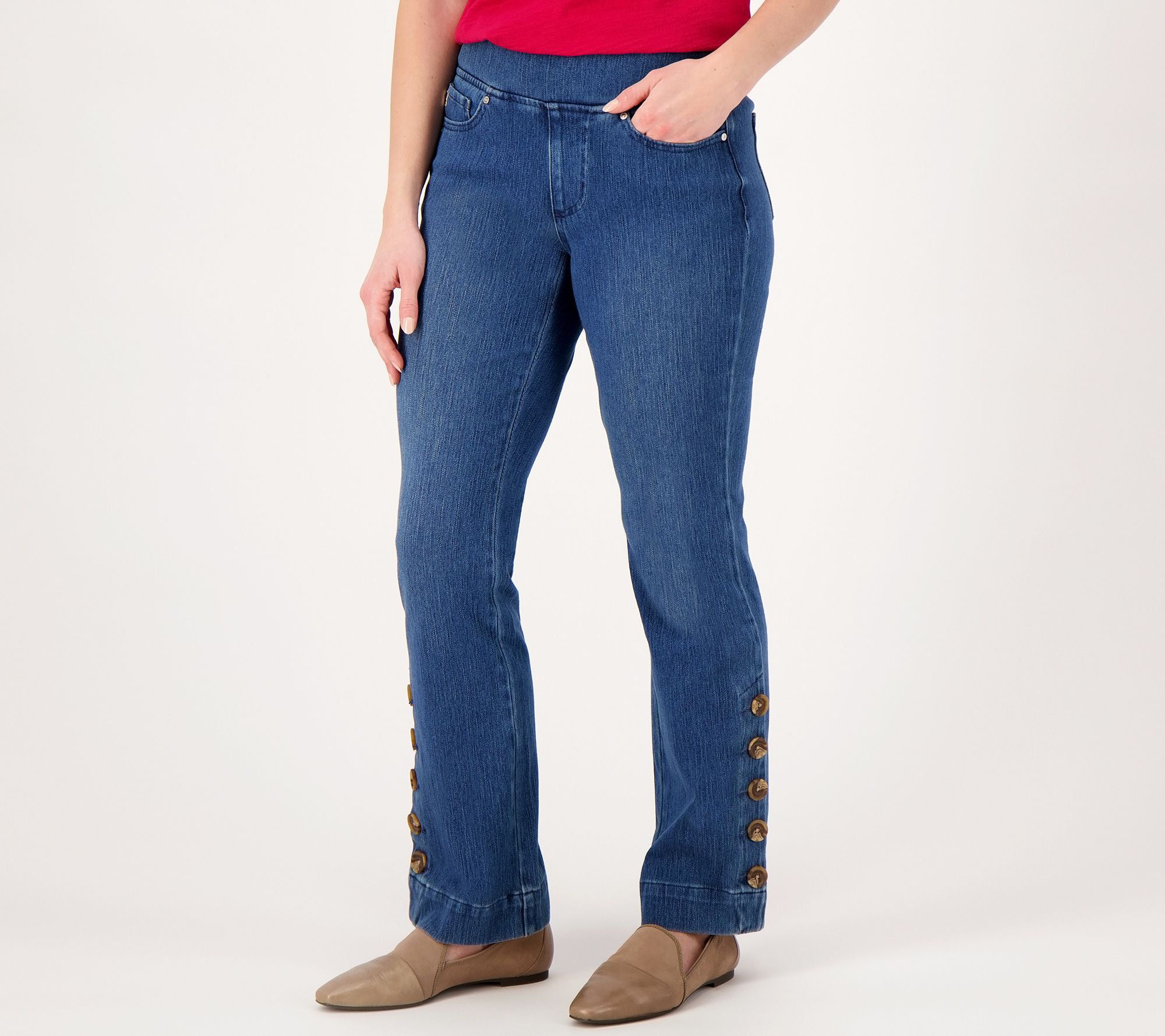 Belle by Kim Gravel Flexibelle Flare Jean with Horn Buttons - QVC.com