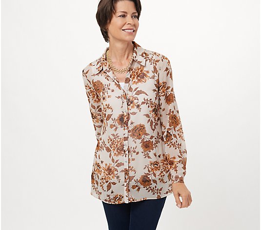 Susan Graver Regular Printed Woven Button-Front Shirt