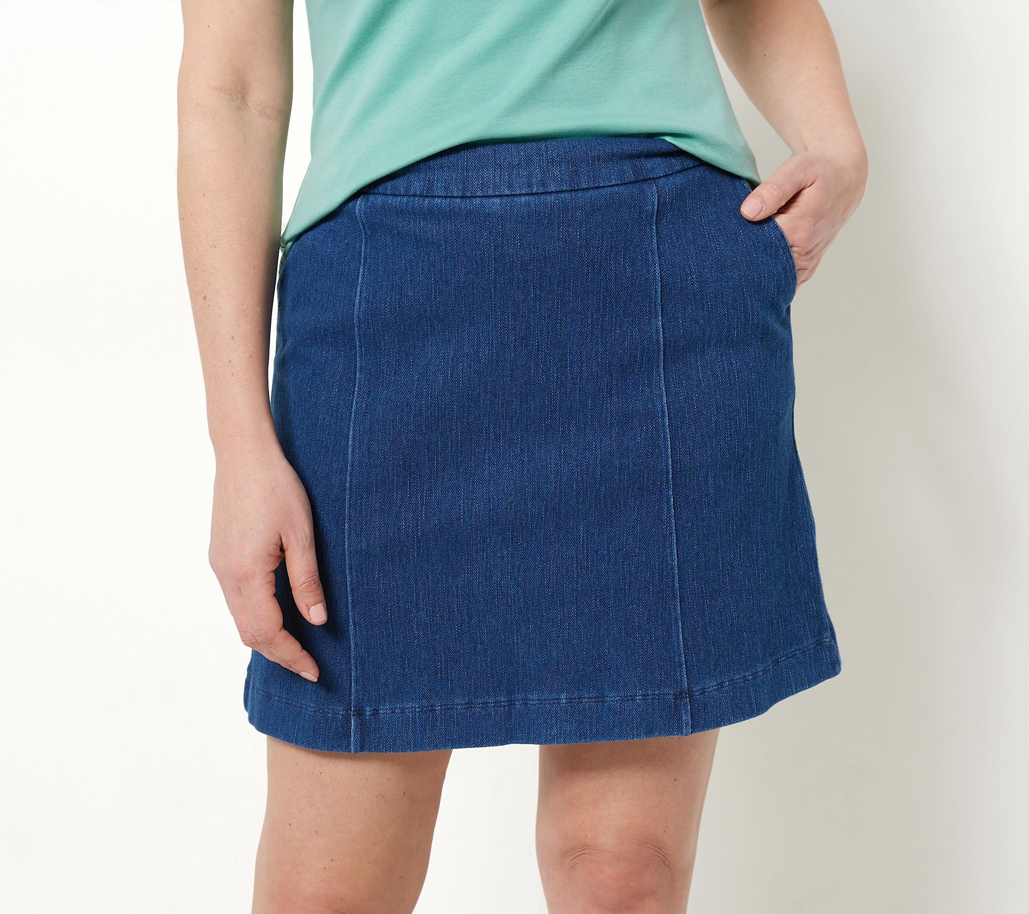 "As Is" Isaac Mizrahi Live! Regular Knit Denim Pull on Skort