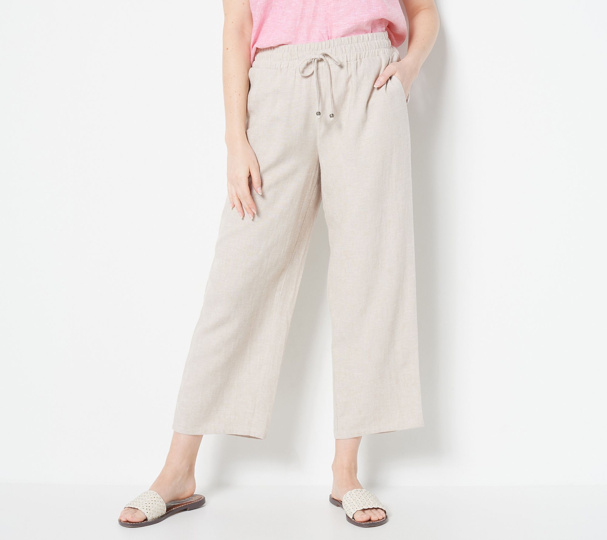 Susan Graver Pure Regular Linen Blend Crop Pants with Drawstring - QVC.com