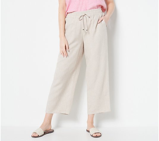 Susan Graver Pure Regular Linen Blend Crop Pants with Drawstring