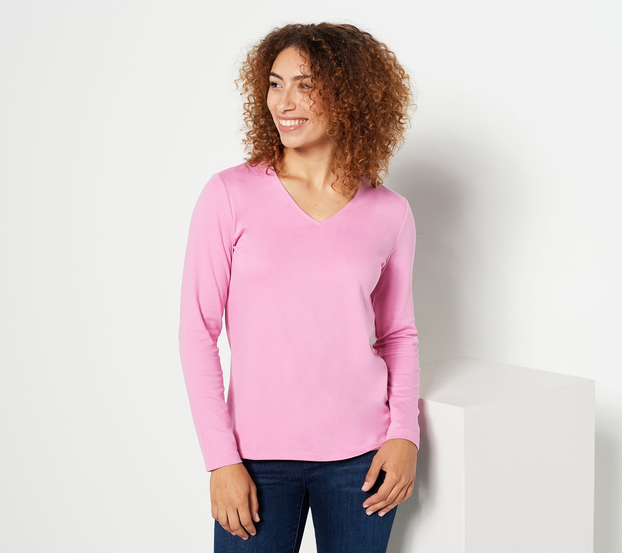 "As Is" Issac Mizrahi Live! Essentials Pima Cotton V-Neck Top