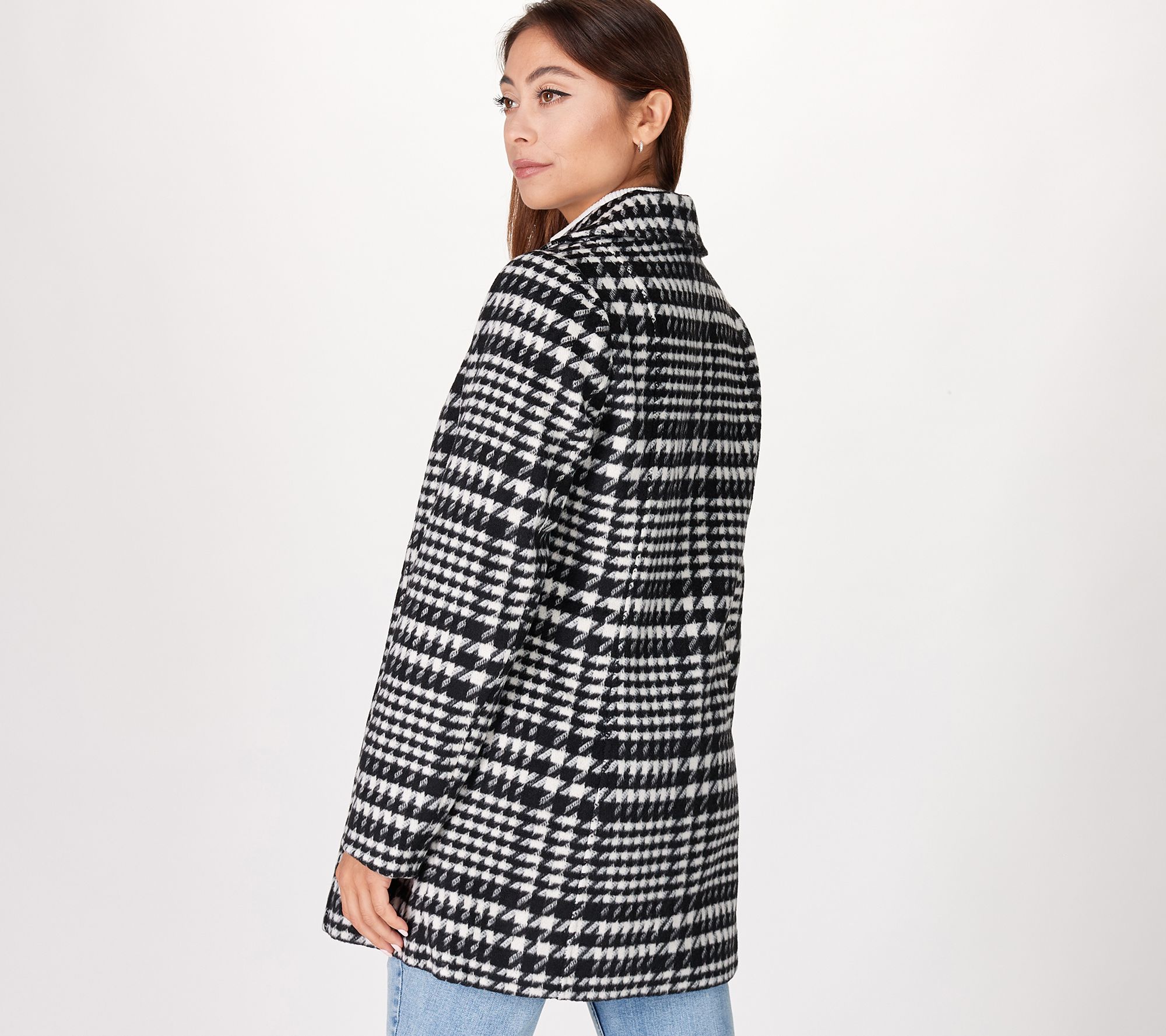 GRAVER Susan Graver Petite Brushed Faux Wool Plaid Coat w/ Pockets ...